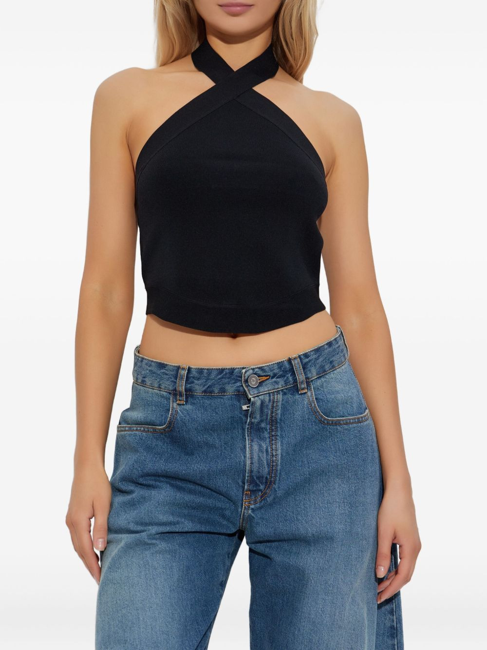 cross-neck ribbed top - 3
