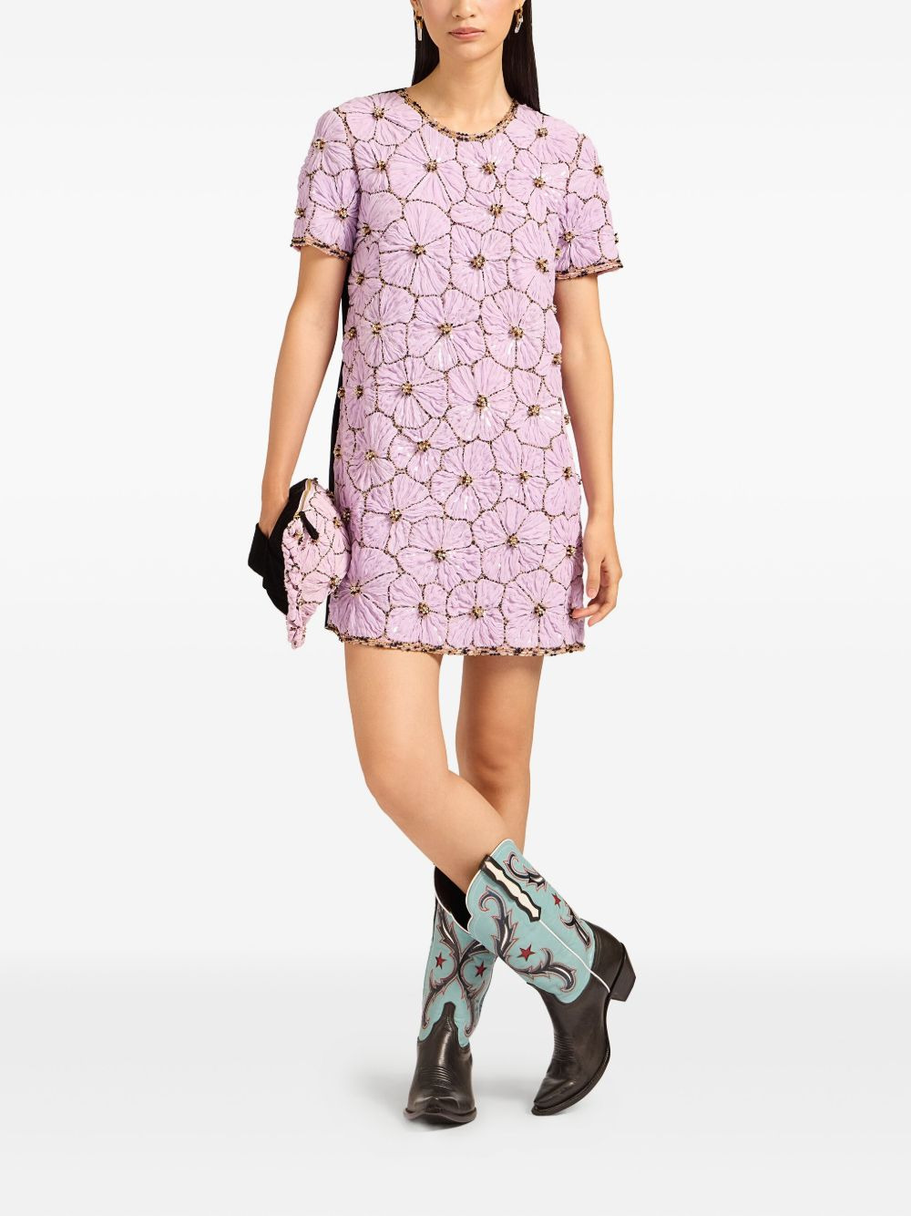 embroidered floral mini day dress - 2