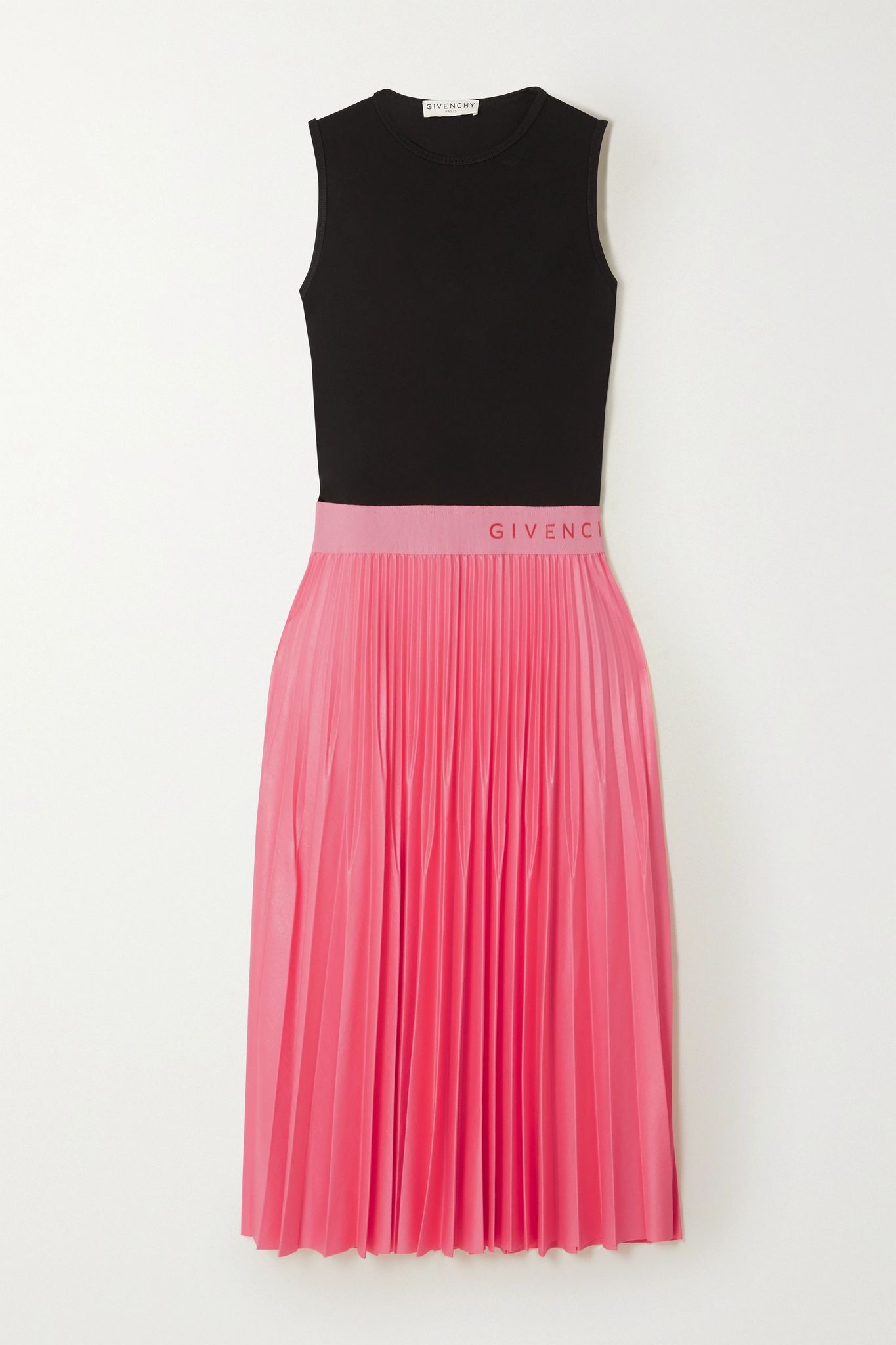 Two-tone pleated satin and crepe midi dress - 1