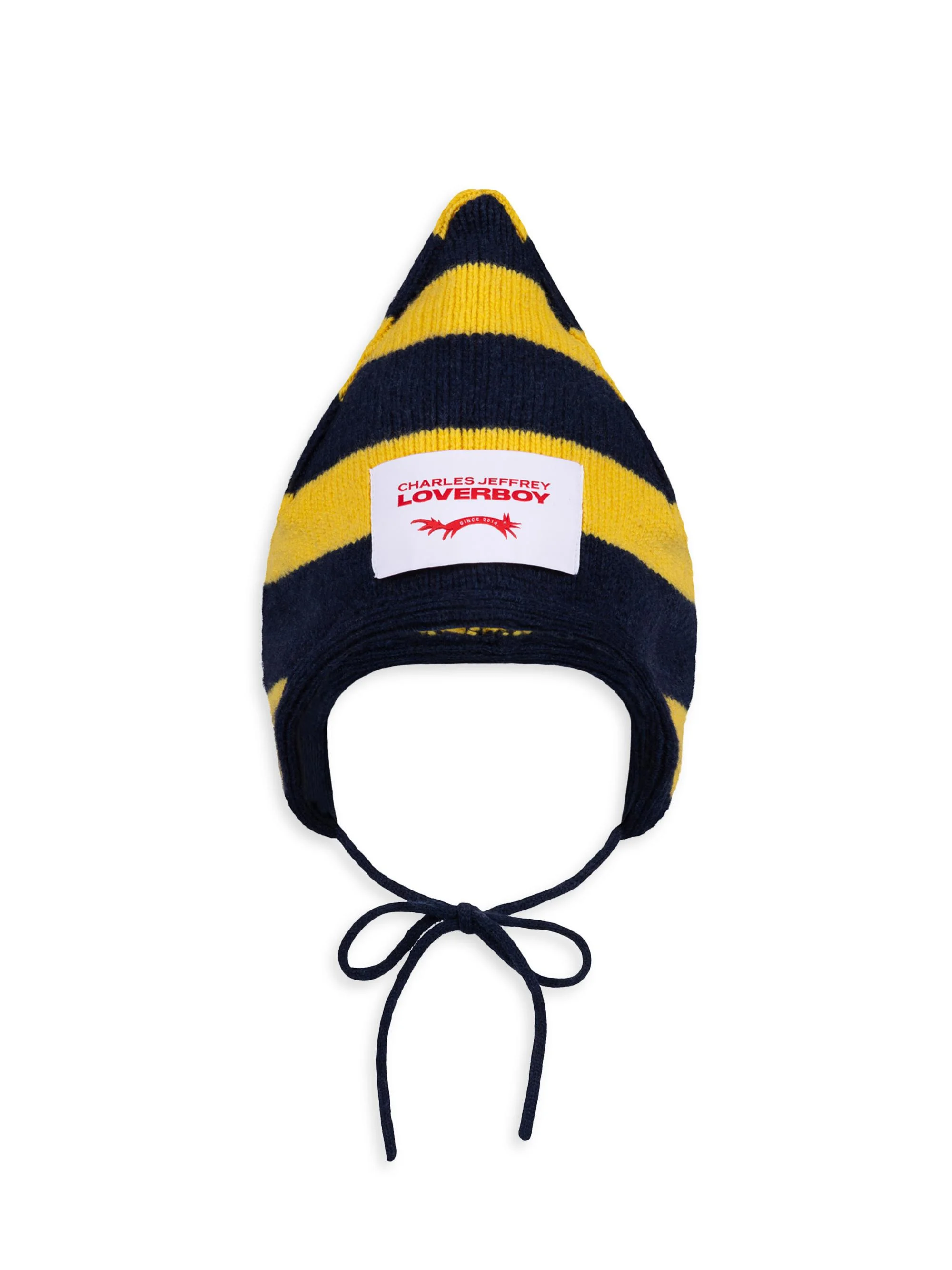 Men's Spike Striped Logo Wool-Blend Bonnet - Yellow Navy Blue Stripe - 1