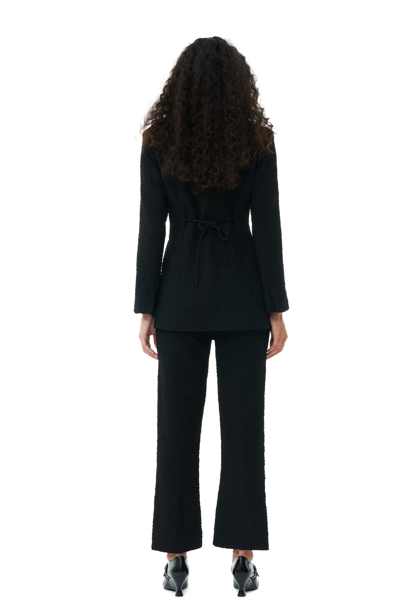 BLACK TEXTURED SUITING TIE STRING BLAZER - 6