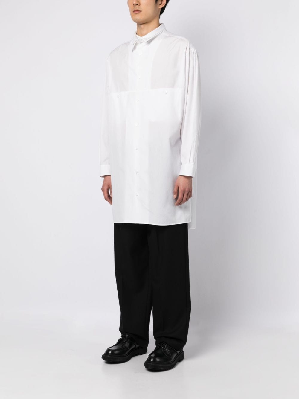 panelled slim-cut cotton shirt - 3