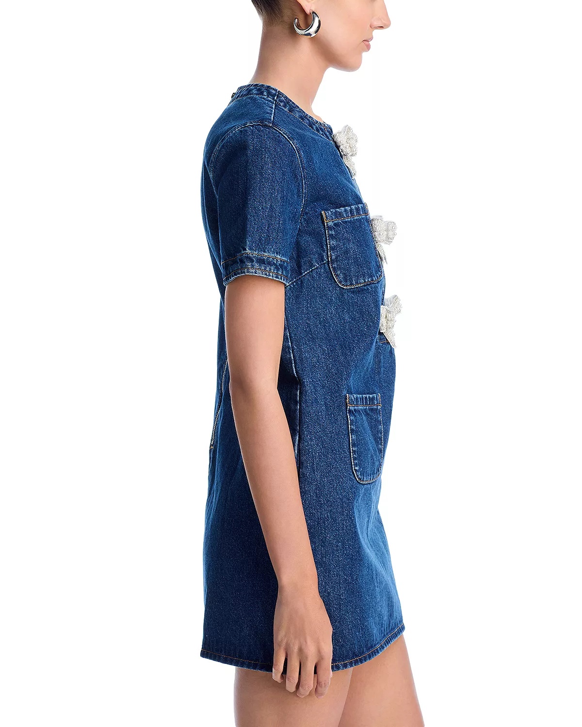 Embellished Denim Mini Dress - 5