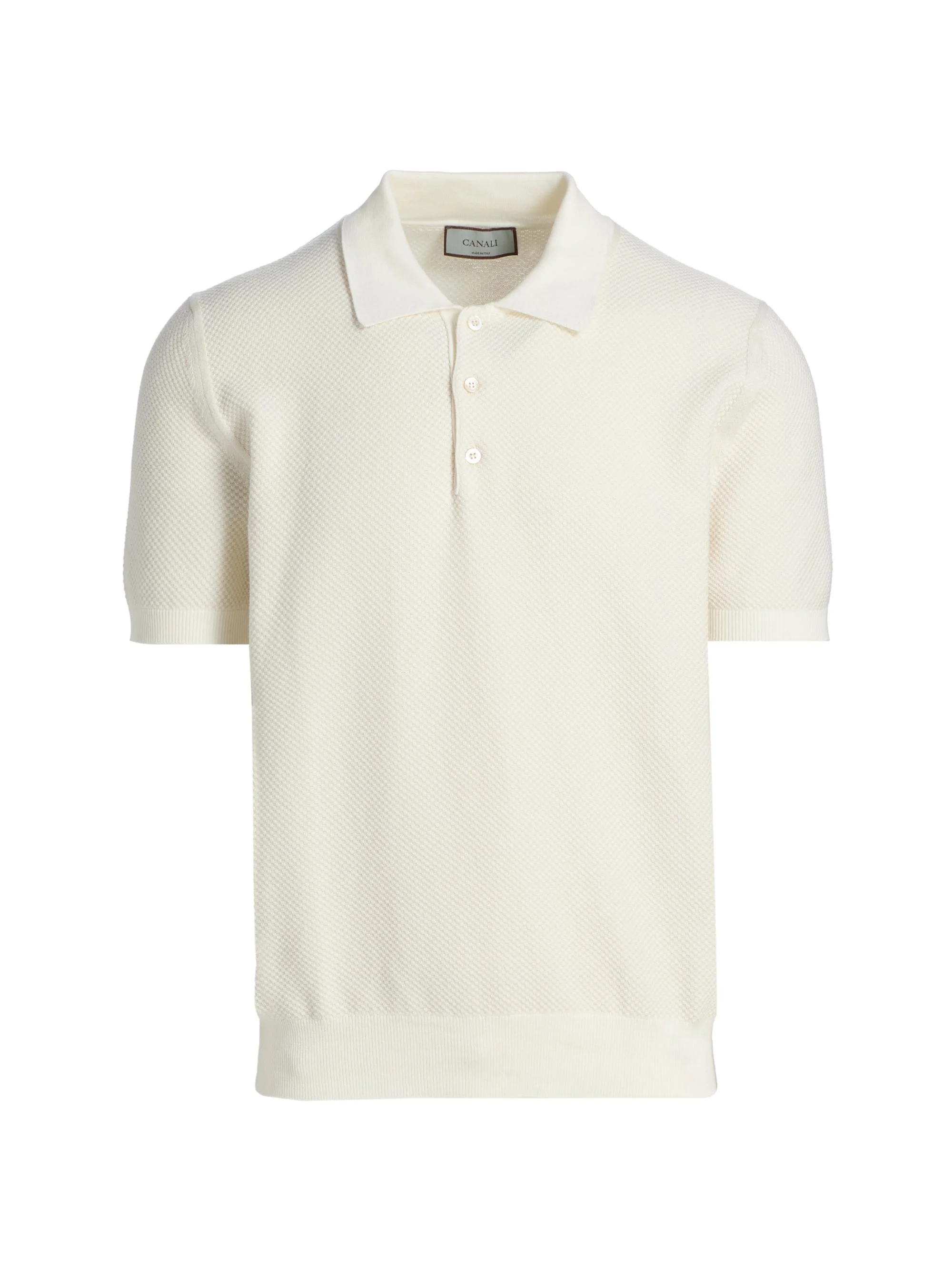 Men's Piqué-Stitch Cotton Polo Shirt - White - 1