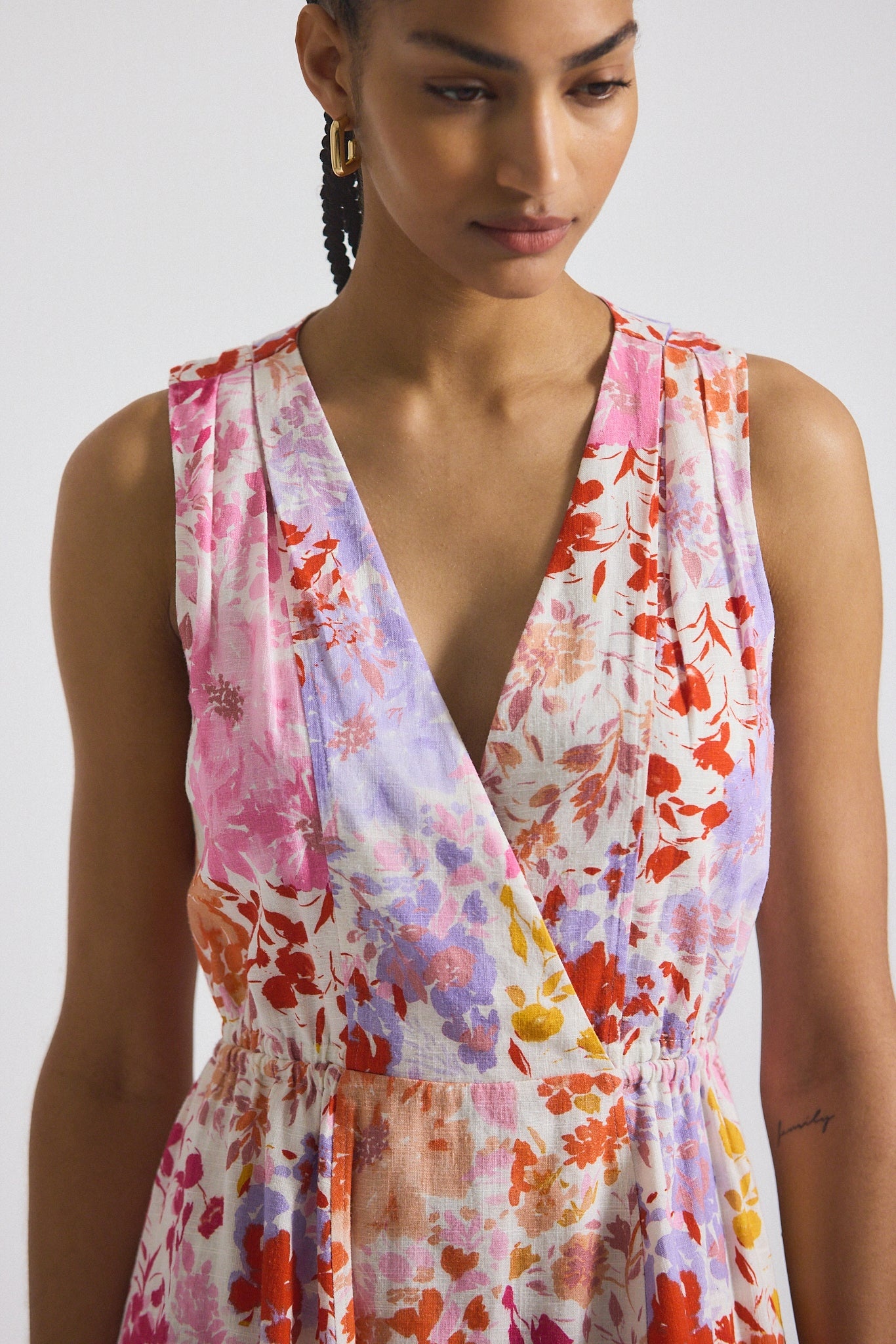 TIA FLORAL PRINTED STRETCH LINEN MINI DRESS - 2