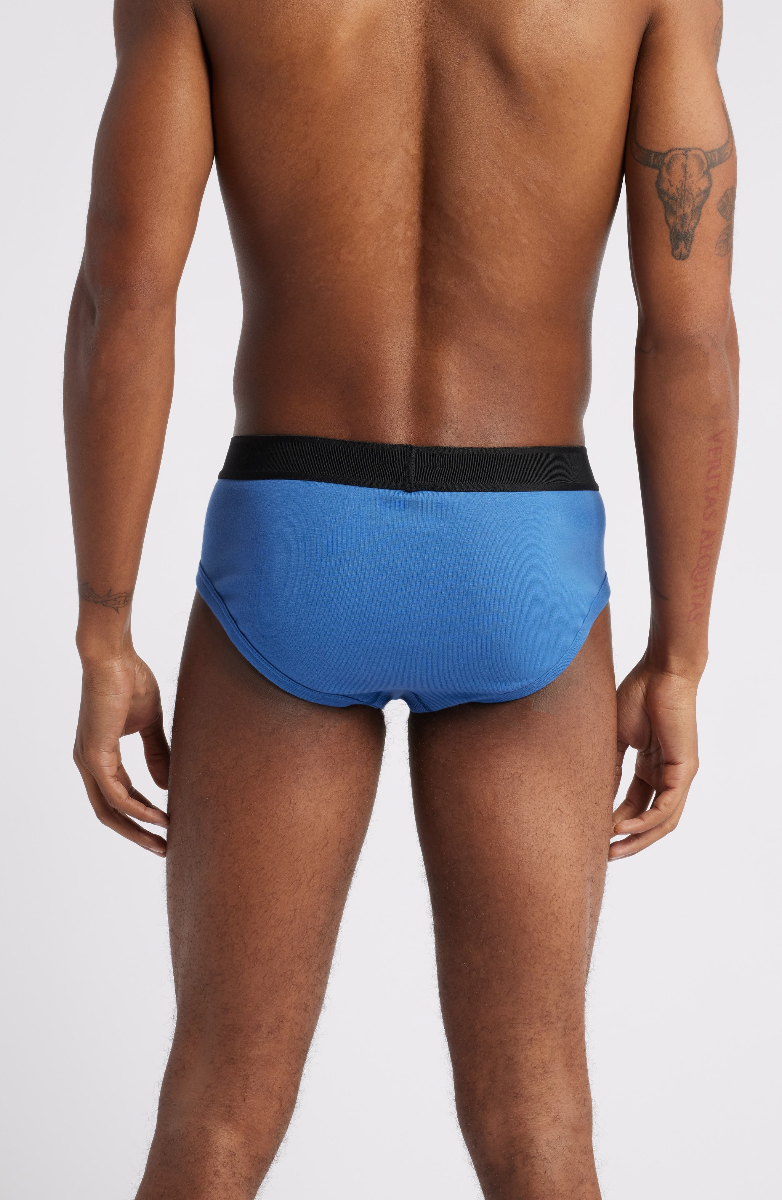 TOM FORD Cotton Stretch Jersey Briefs in Blue Navy Rigato at Nordstrom - 2