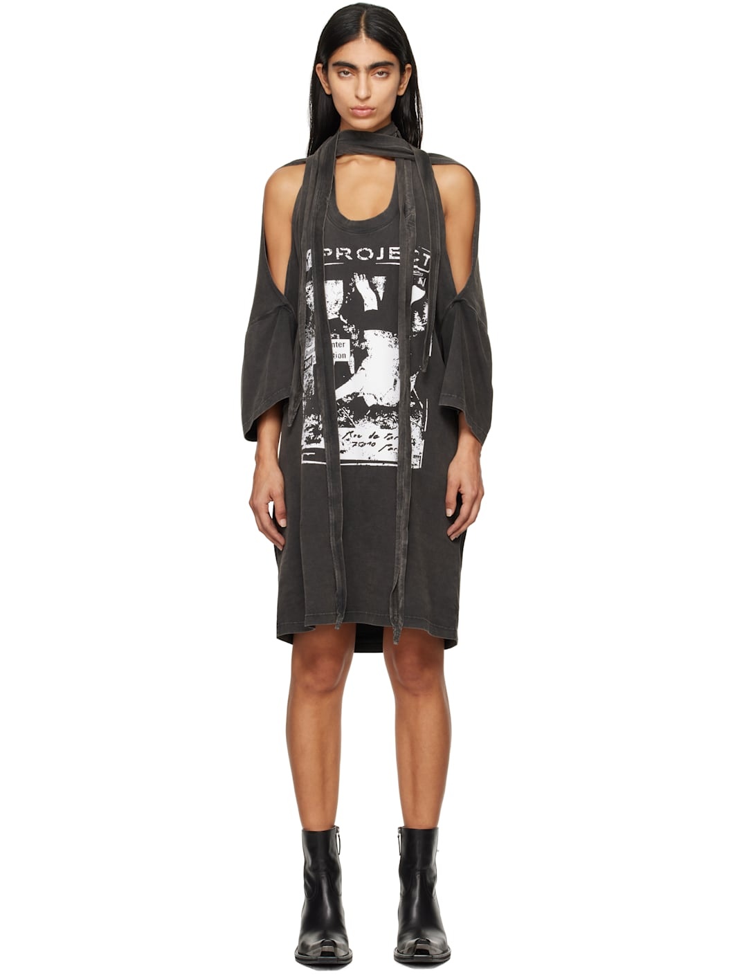 Gray Multiscarf Rock Band Print Minidress - 1