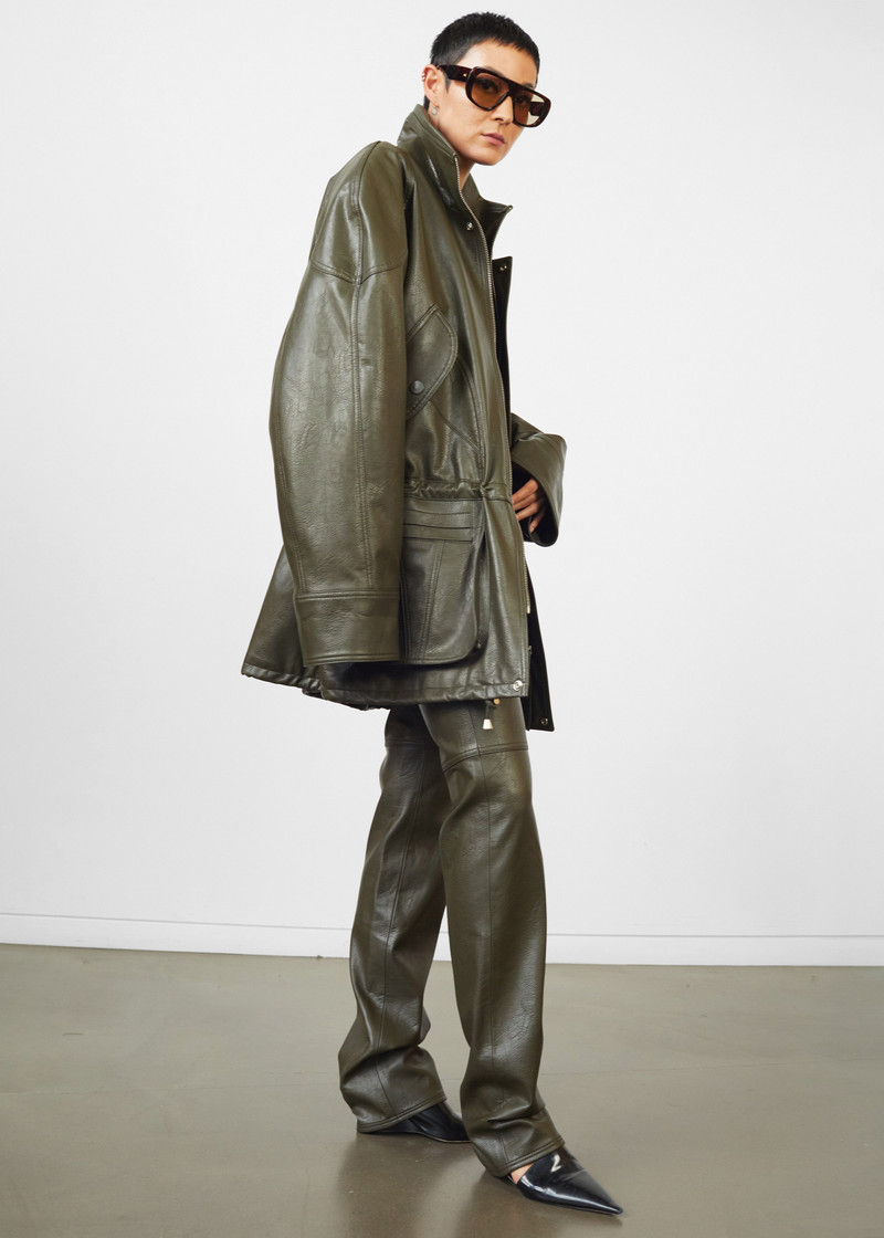 Ascona Faux Leather Jacket - Dark Olive 10