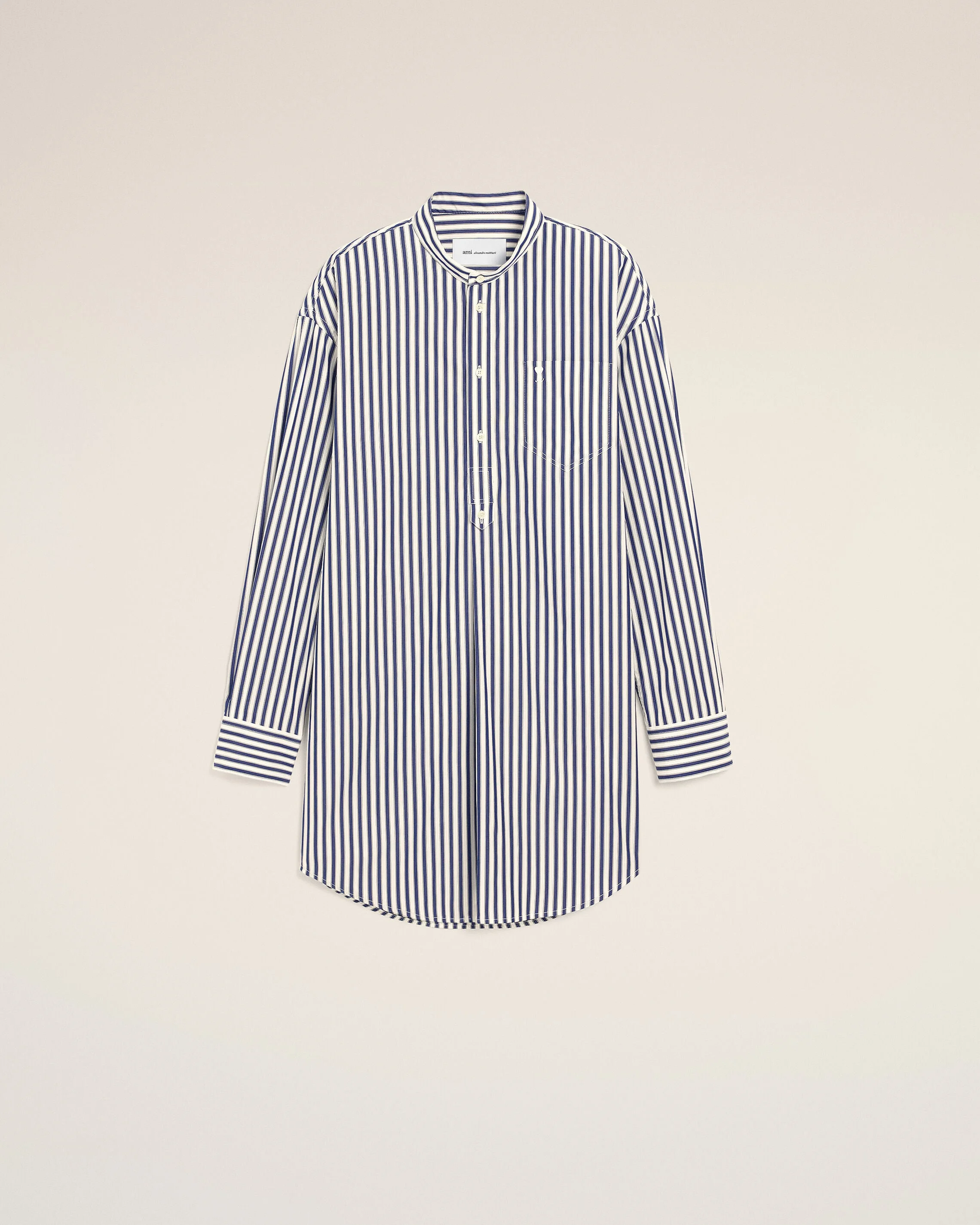 BLUE COTTON MAO COLLAR TUNIC DRESS - 1