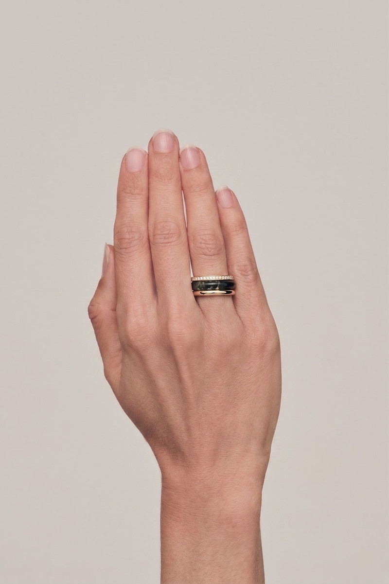 By Pariah Stack_Slim Classic Ring Stack Moss Agate | White Diamond outlook