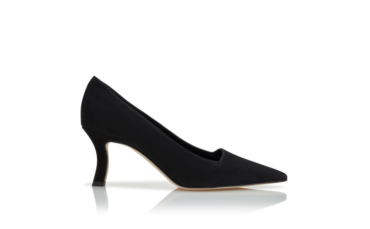 Black Suede Square Cut Pumps - 1
