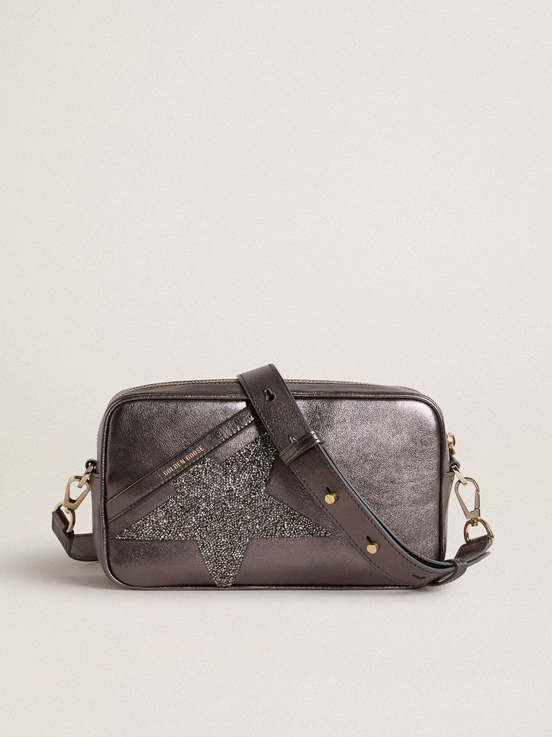Star Bag in gray metallic leather with Swarovski crystal star 1