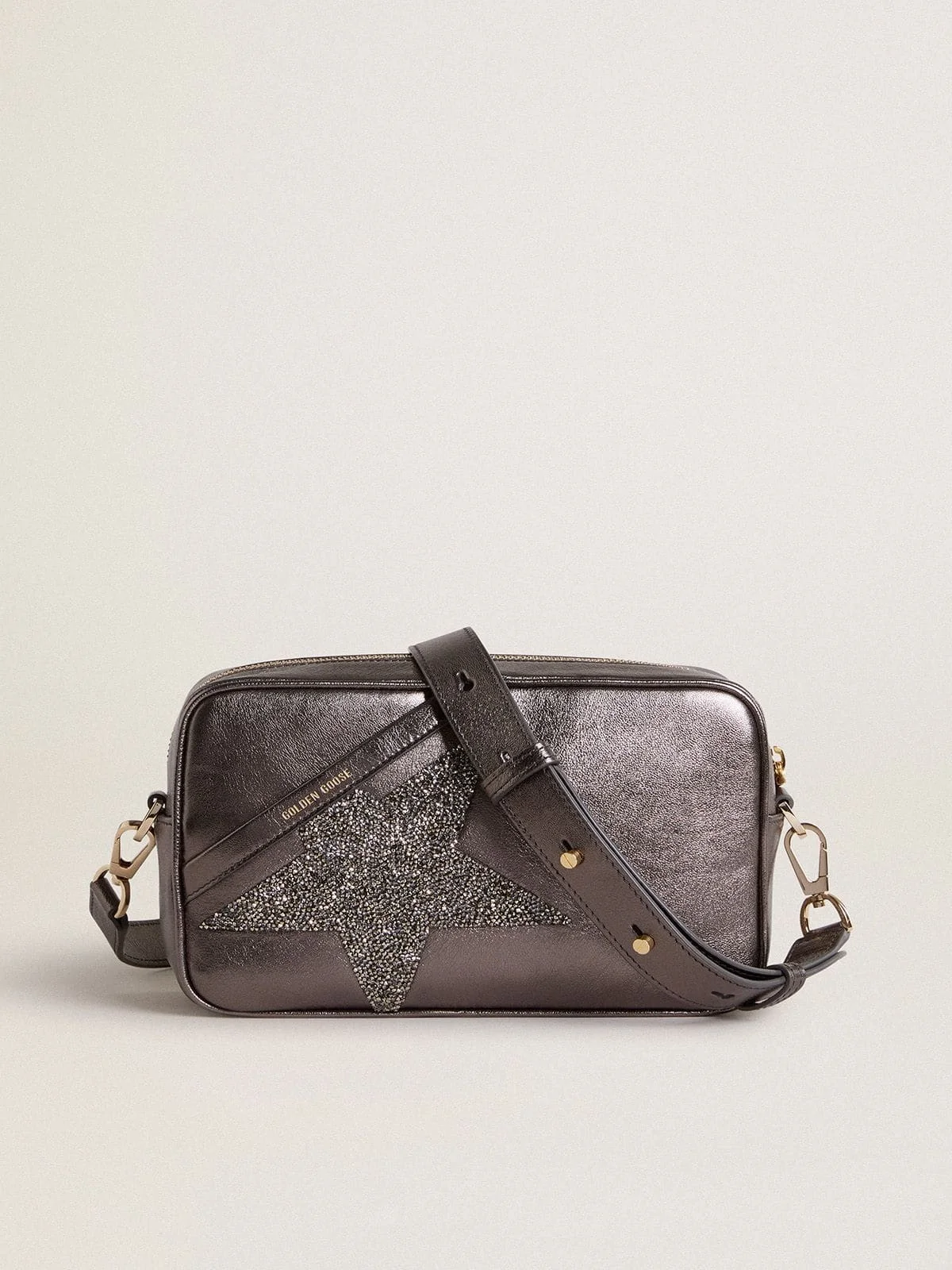Star Bag in gray metallic leather with Swarovski crystal star - 1