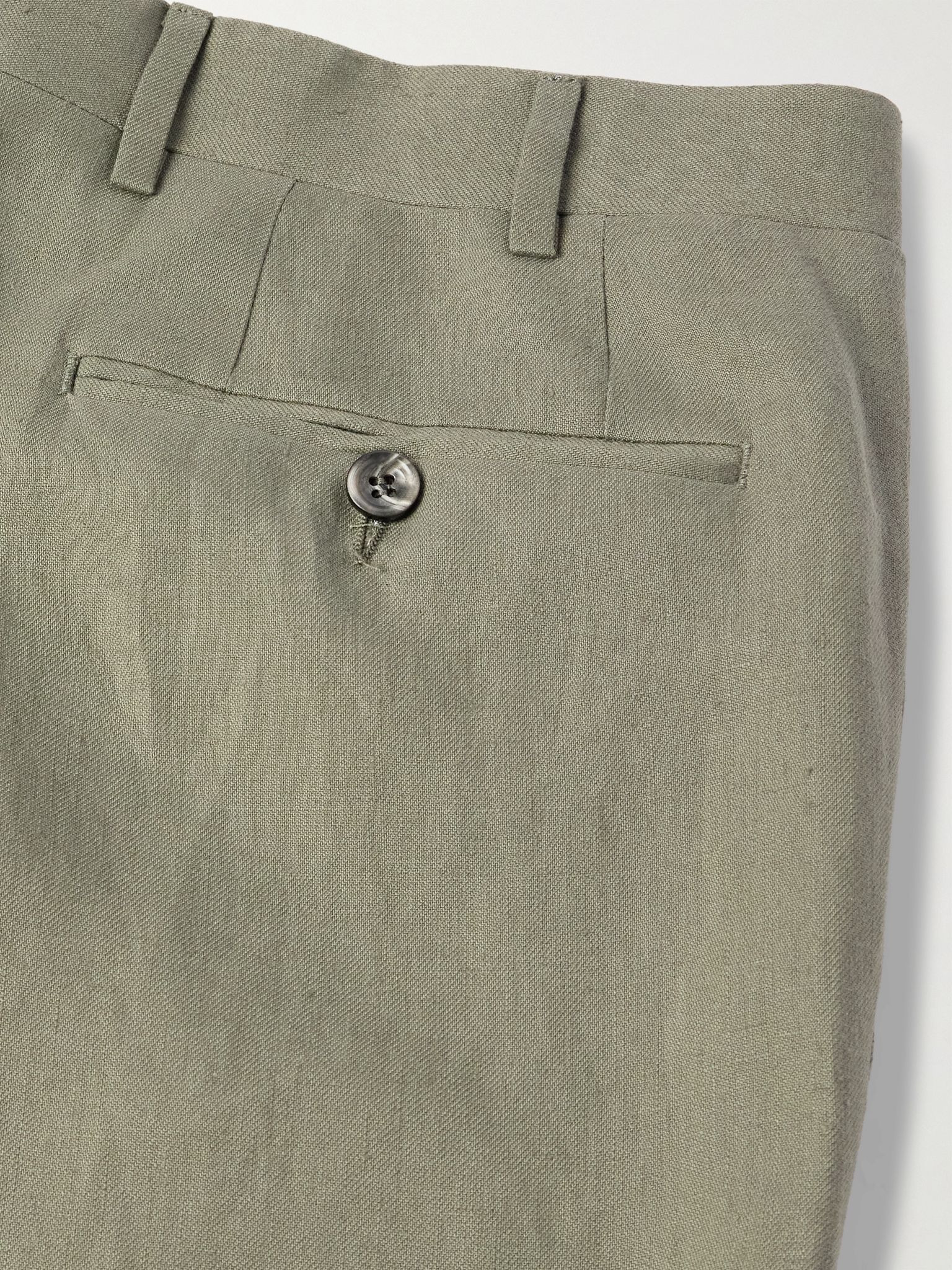 Slim-Fit Linen Suit Trousers Green - 5