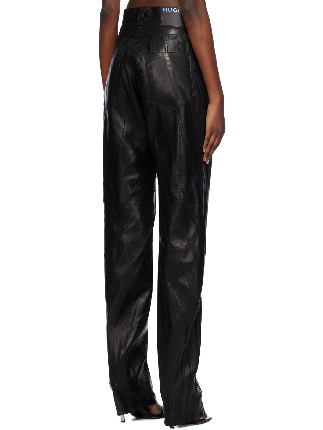 Black Spiral Leather Pants - 3