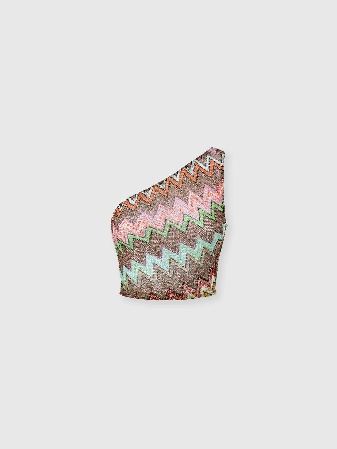 One-shoulder top in lamé viscose with macro zigzag pattern - 1