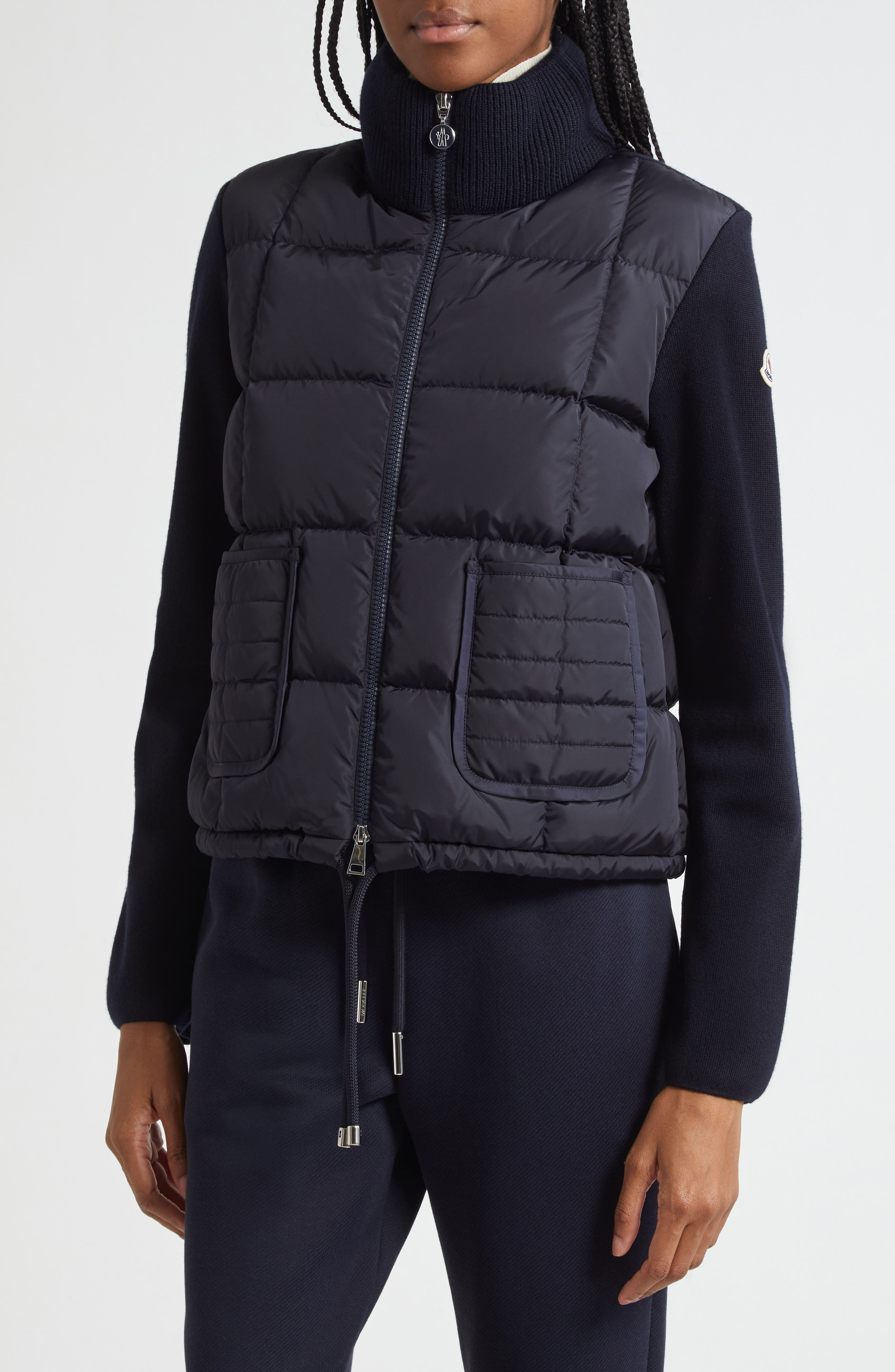 Moncler Virgin Wool Knit & Down Cardigan in Navy at Nordstrom - 5