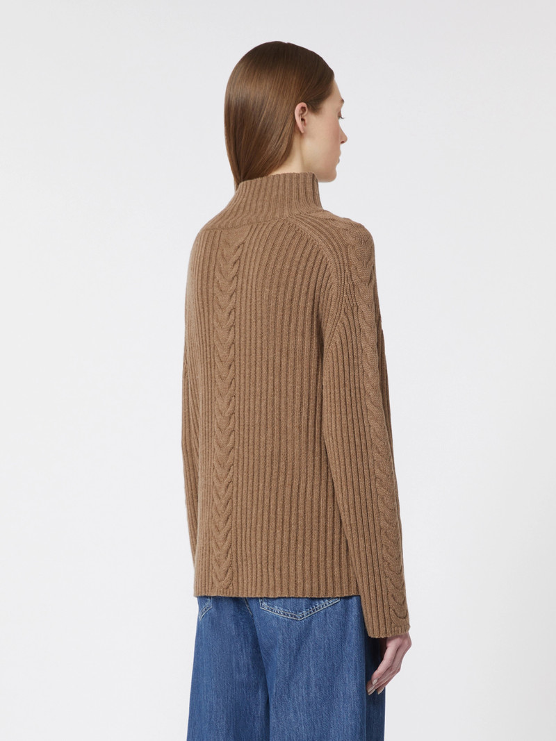 MIELE Cable-knit wool and cashmere polo-neck sweater - MUD 4