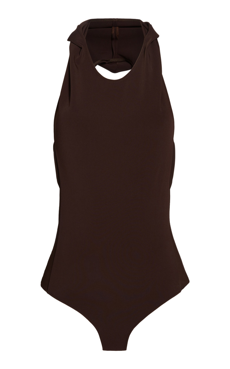 Frame Illusion Hooded Bodysuit brown 1