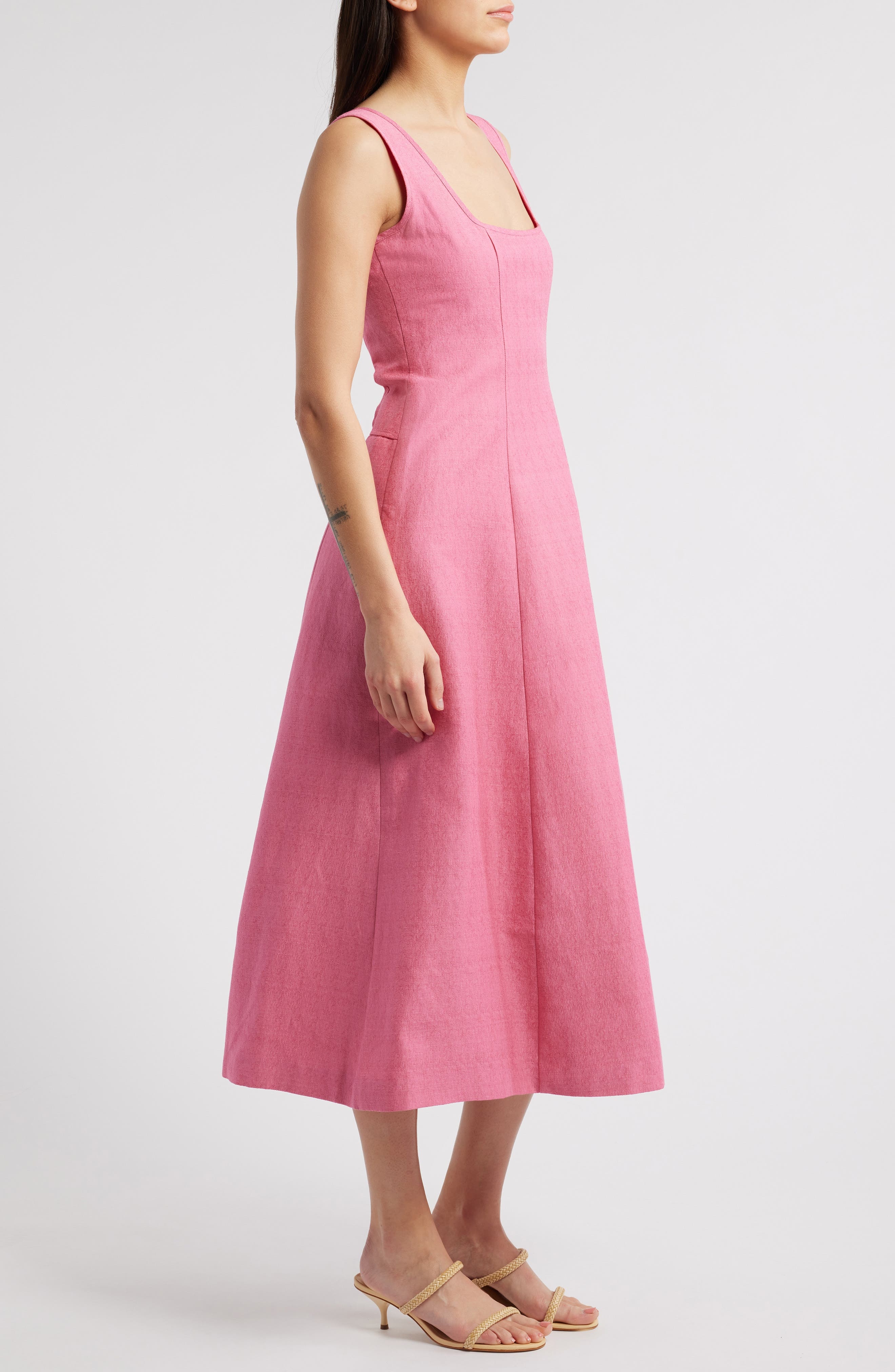 Cult Gaia Leigh A-Line Linen Blend Faille Midi Dress in Rosette at Nordstrom - 3