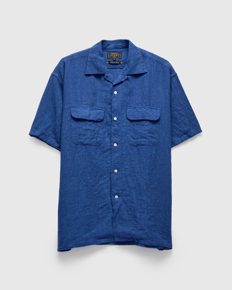1/40 Linen Open Collar Shirt in Blue 1
