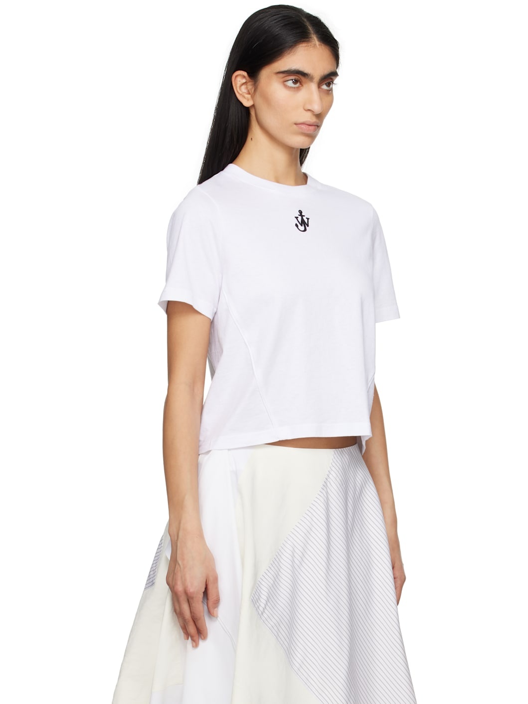 White Anchor Logo Cropped Panelled T-shirt - 2