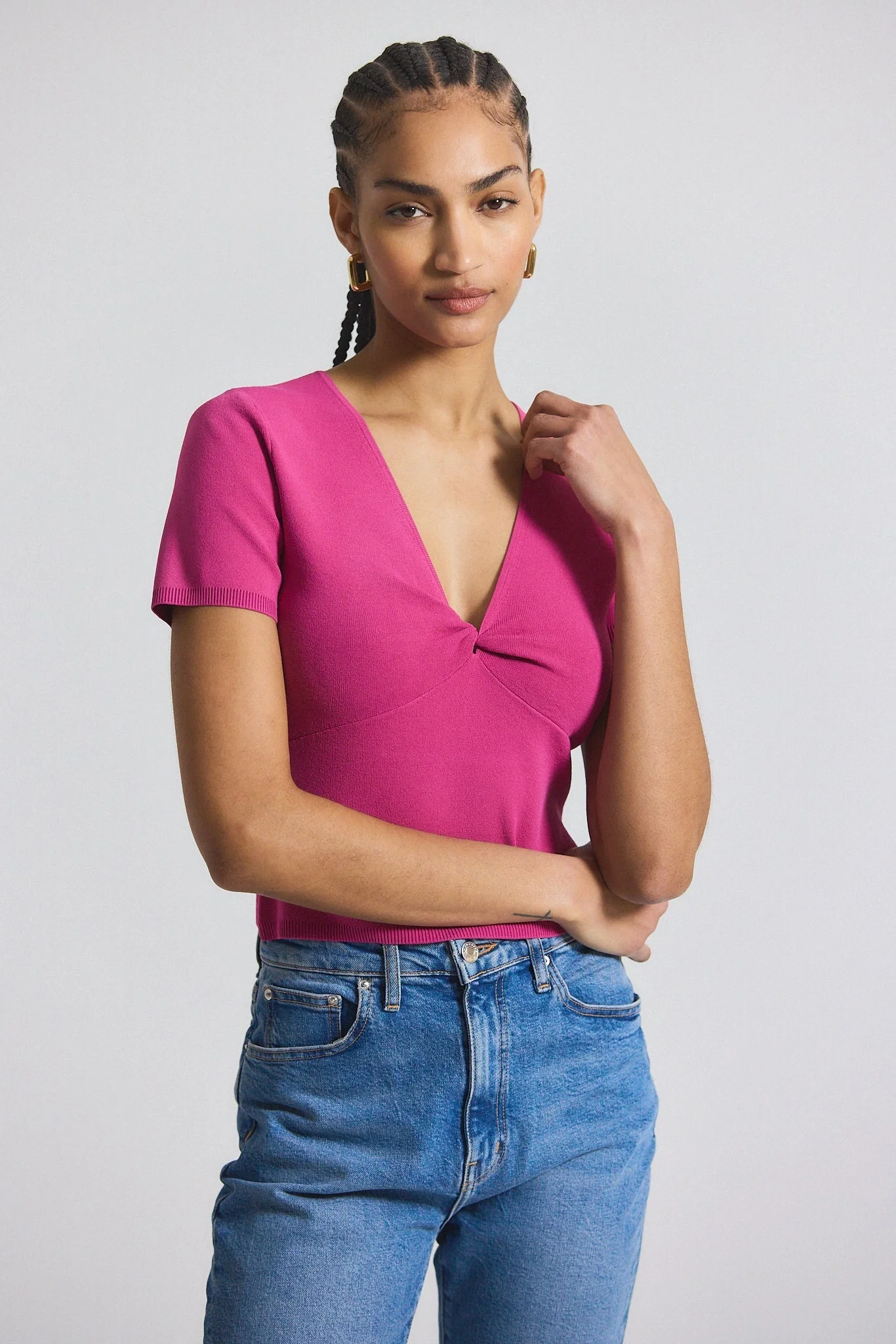 BELLE VISCOSE COMPACT KNIT TWIST FRONT SWEATER - 1