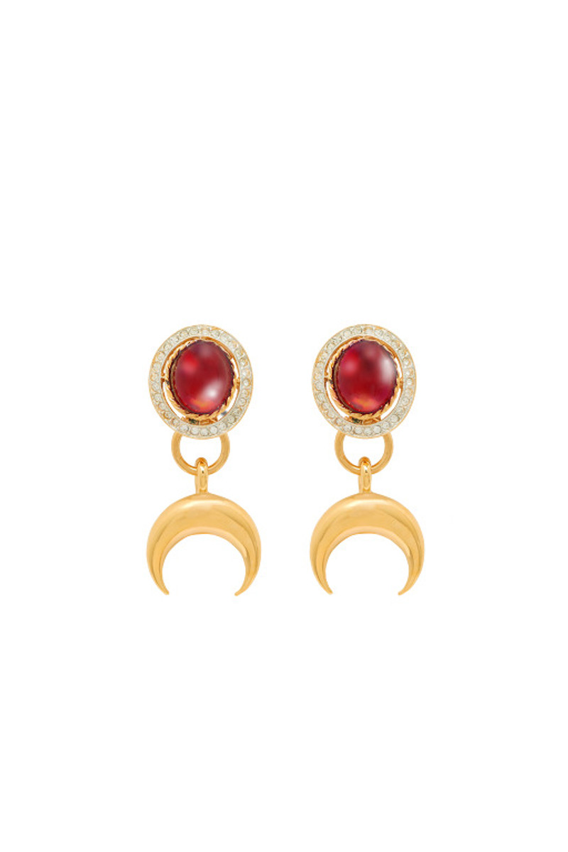 BURGUNDY CRYSTALS & MOON EARRINGS 1