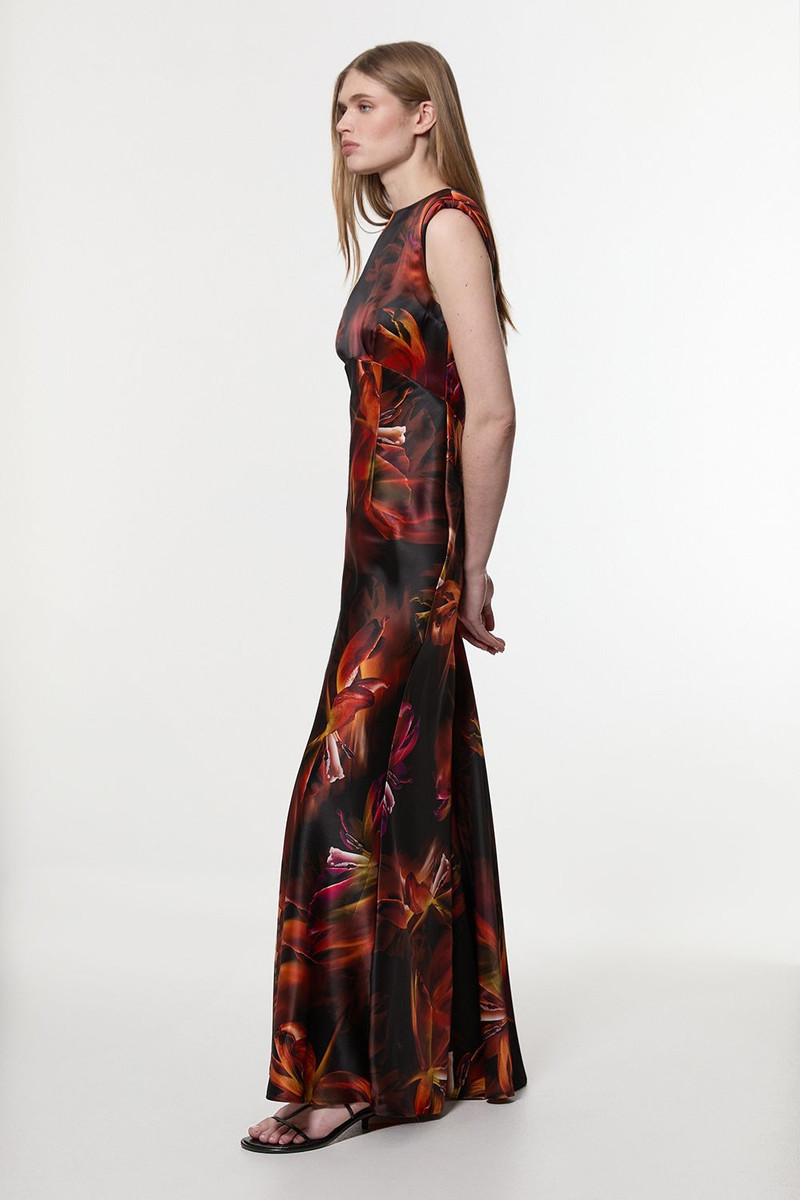 Satin Strong Shoulder Woven Maxi Dress 1