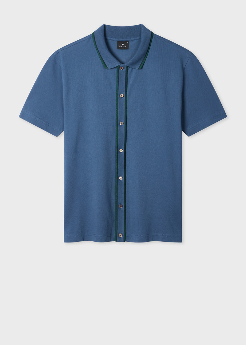Mid Blue Button-Through Polo Shirt 1