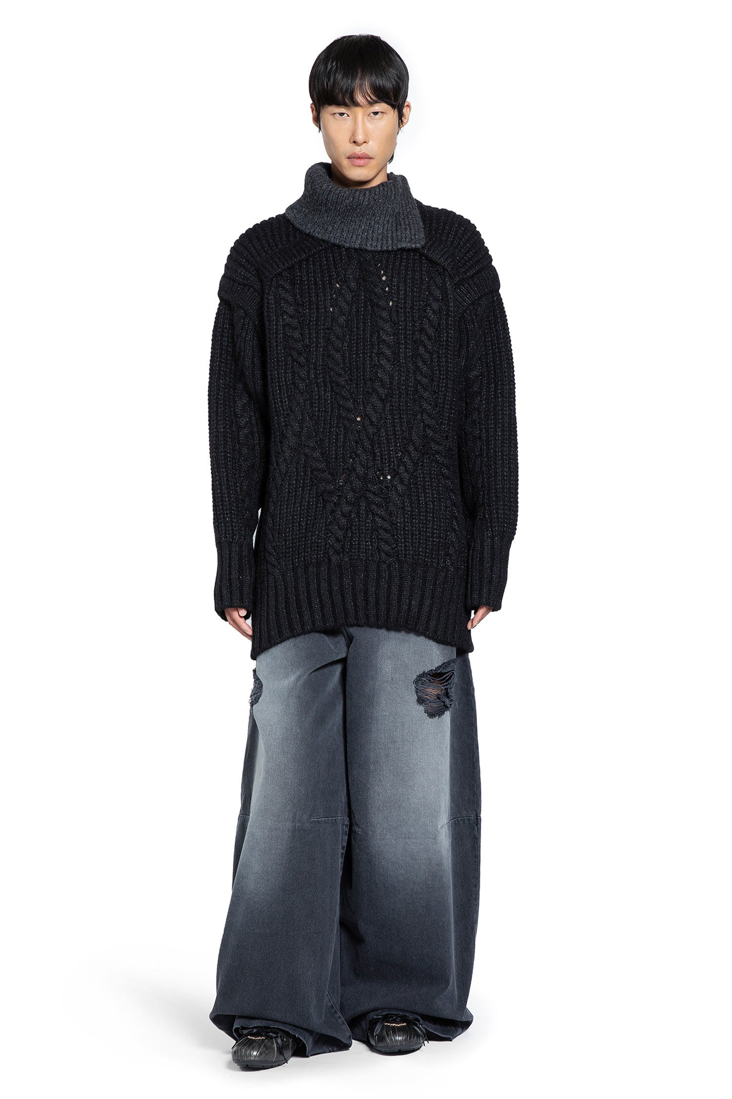 Contrast High-neck Chunky Knit Jumper - 4