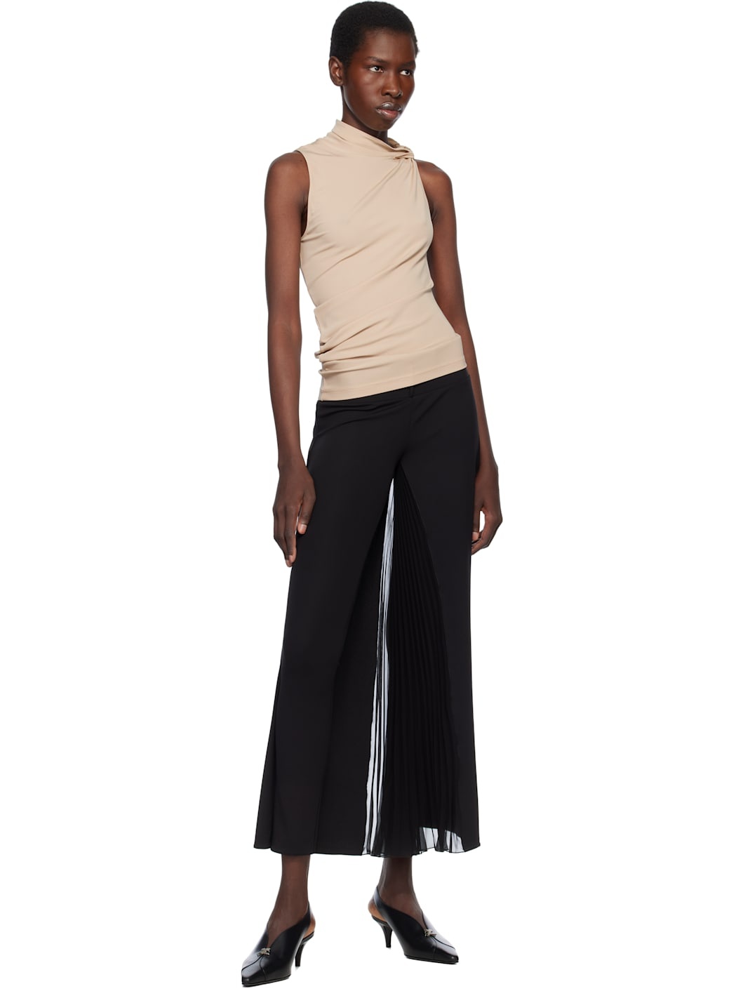 Beige Draped Jersey Tank Top - 4