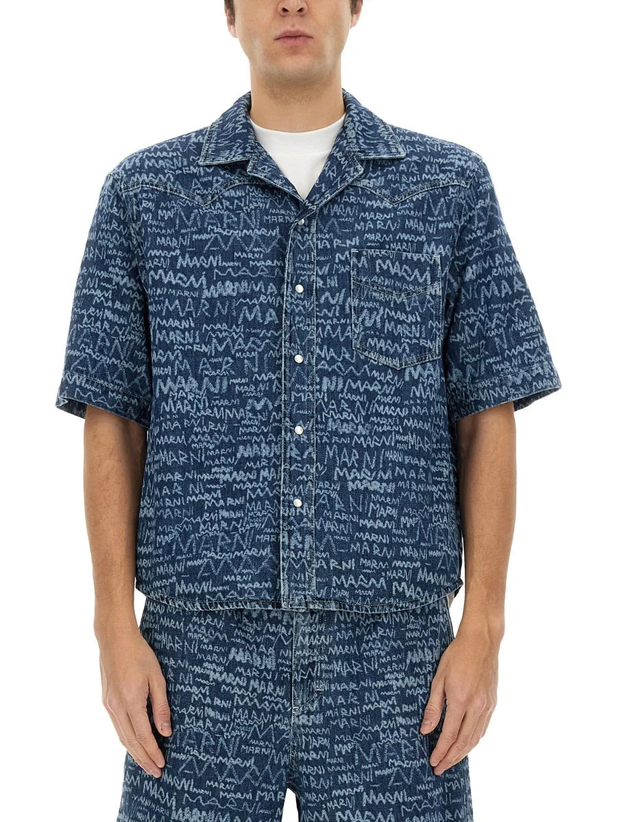 Marni Men Denim Bowling Shirt - 1