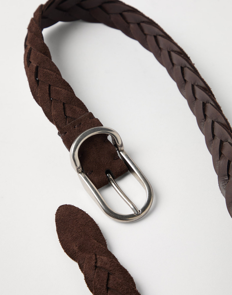 Brunello Cucinelli Braided suede calfskin belt with rounded buckle outlook