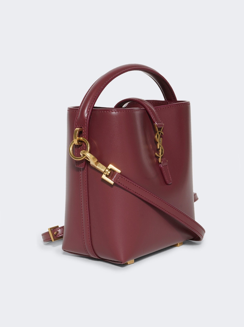 SAINT LAURENT Le 37 Mini Shiny Leather Bucket Bag Dark