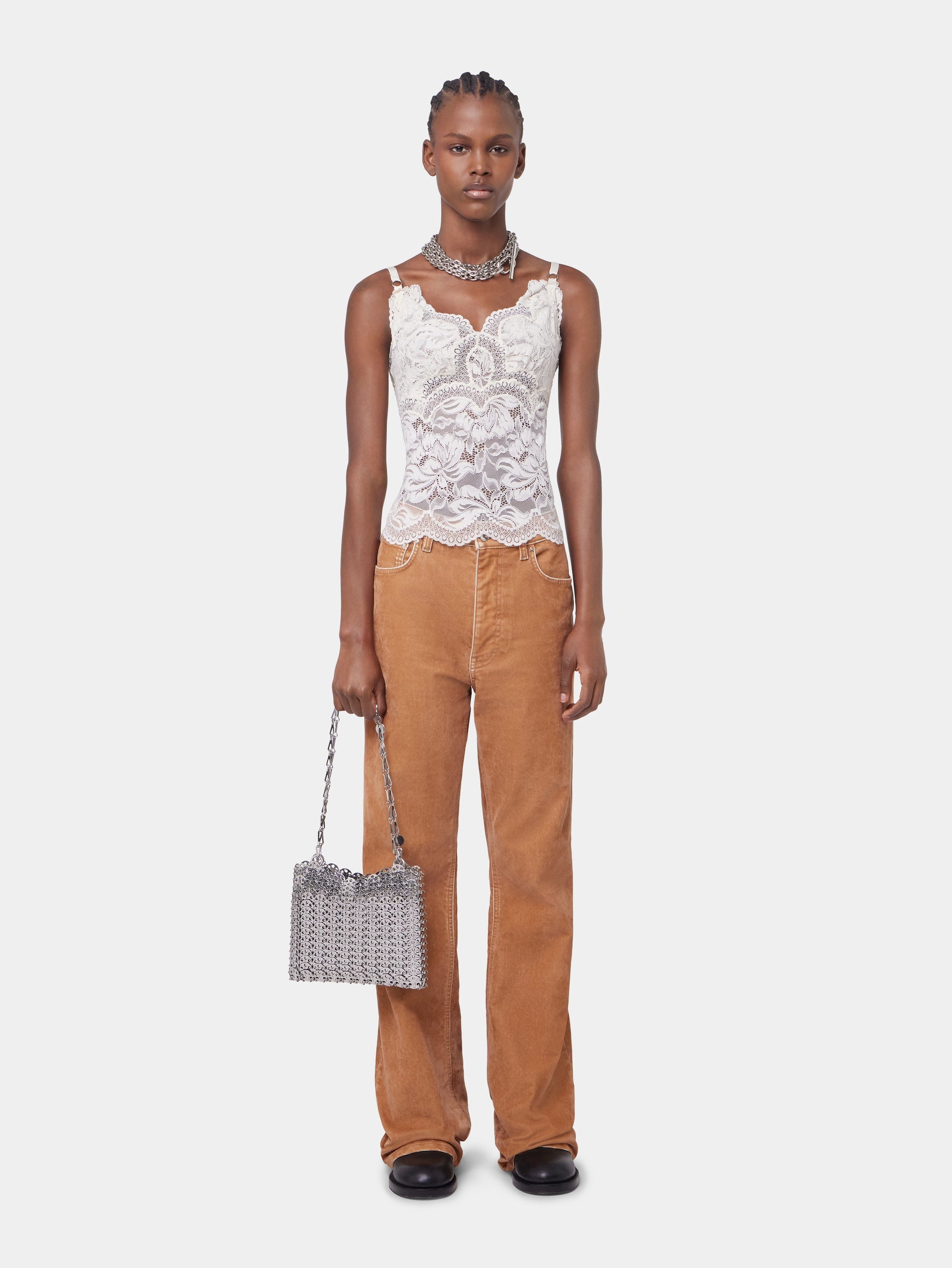 CARAMEL FLARED DENIM TROUSERS - 2