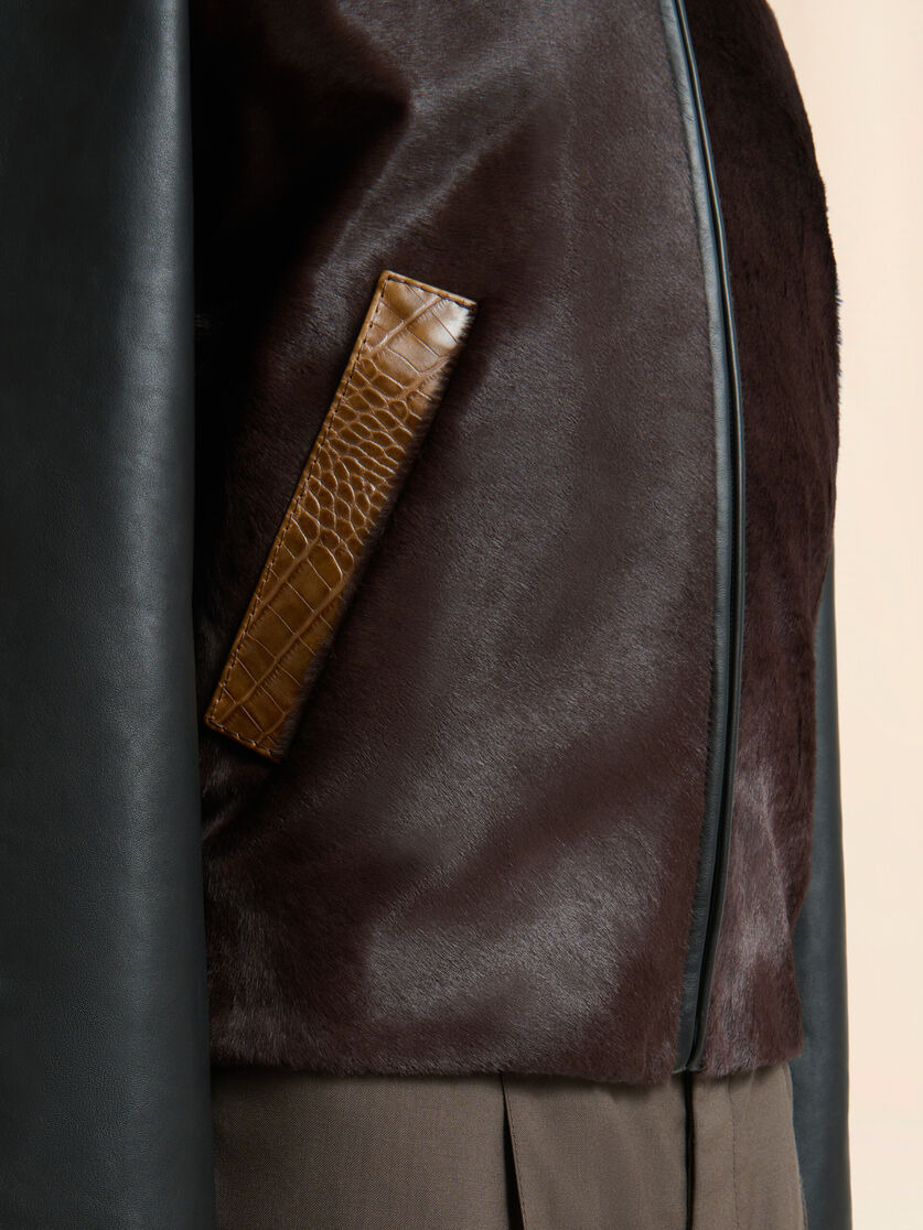 BLACK LEATHER AND PONY HAIR JACKET - 5