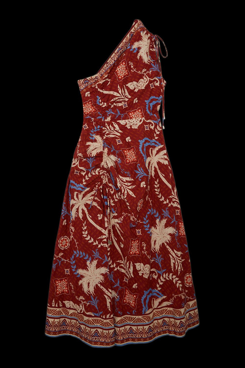 Printed Cotton Voile One Shoulder Midi Beach Dress 4