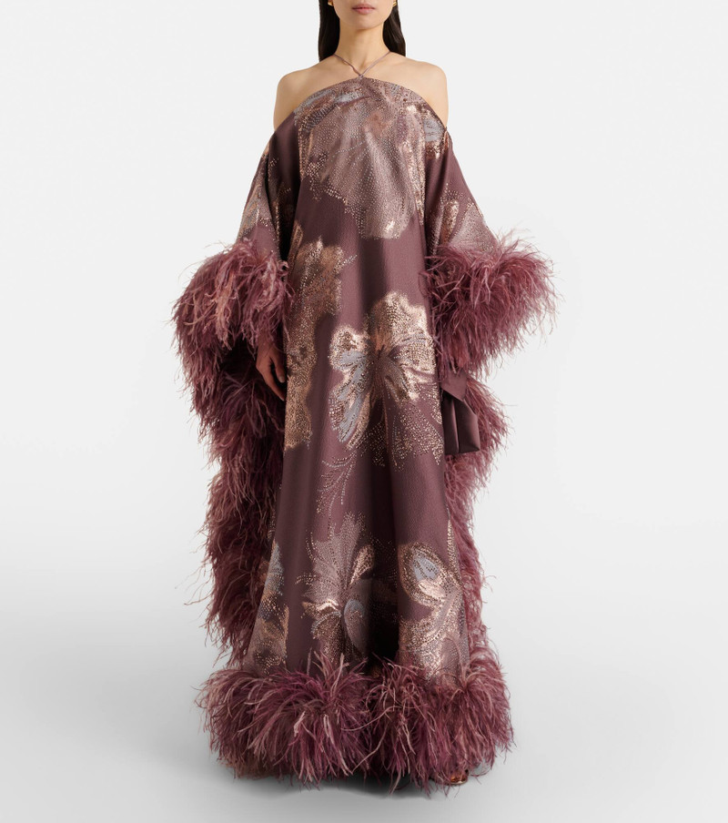 Taller Marmo Sza Sza Bloom feather-trimmed kaftan outlook