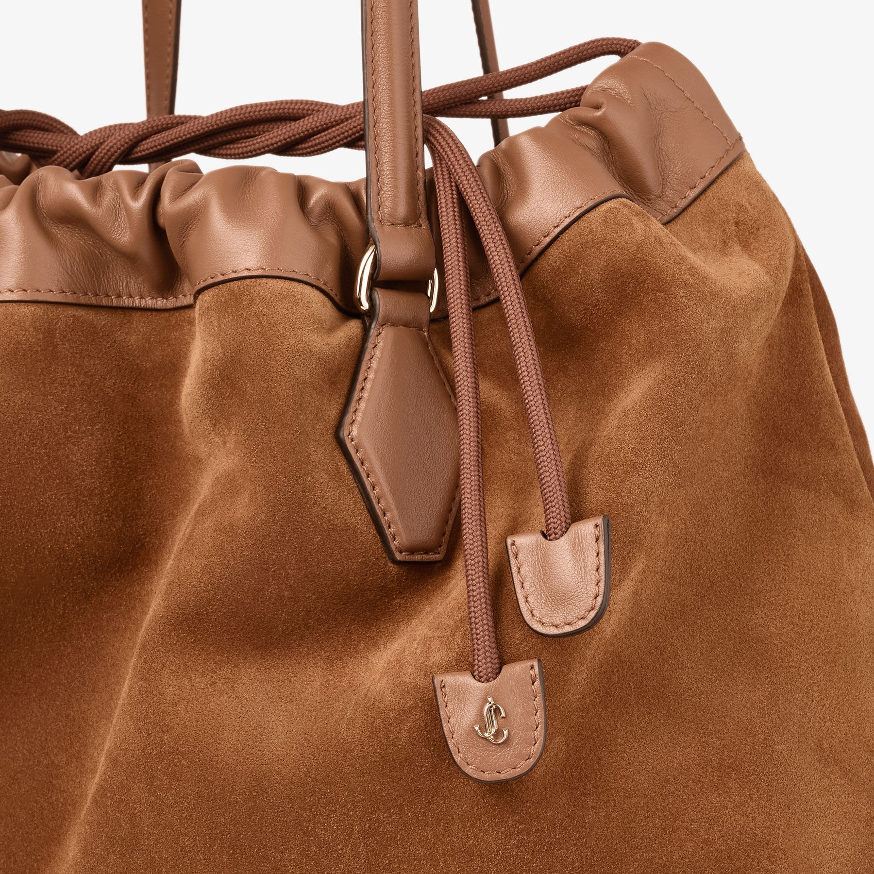 Drawstring Tote L
Tan Suede and Smooth Calf Leather Tote with Jimmy Choo Logo - 3