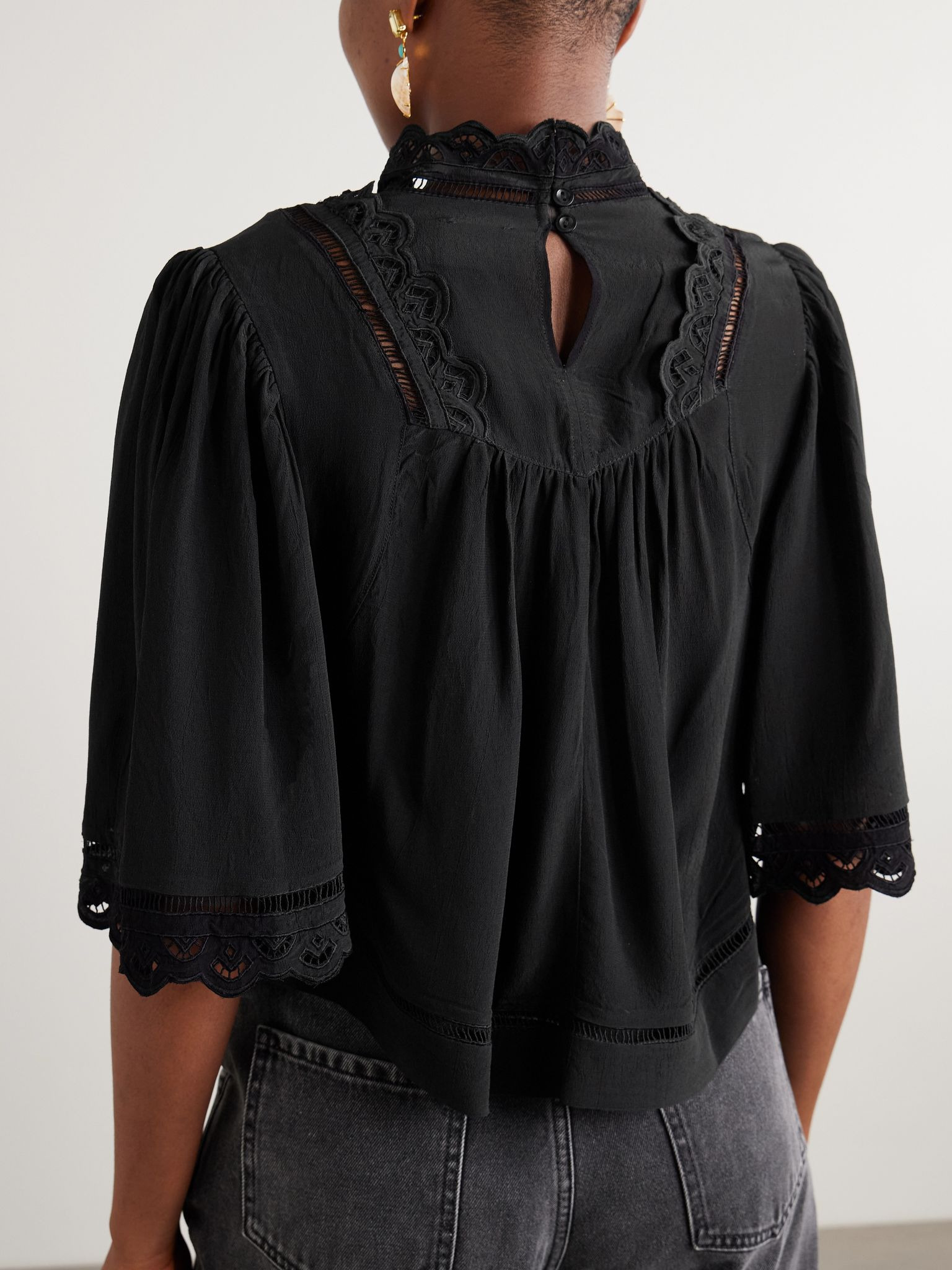 Frany broderie anglaise crepe blouse Black - 3