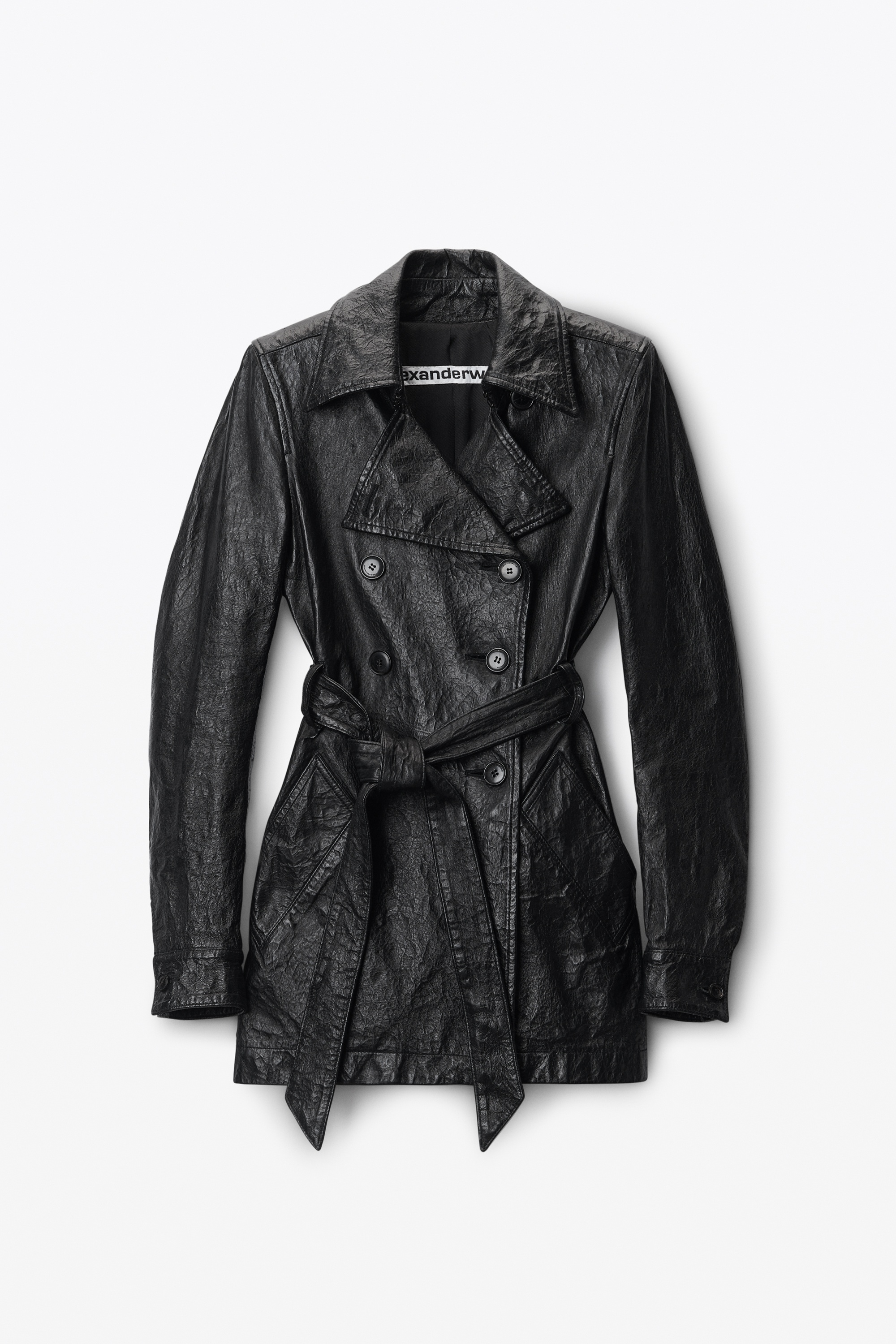 cropped trench coat in memory lambskin leather - 1