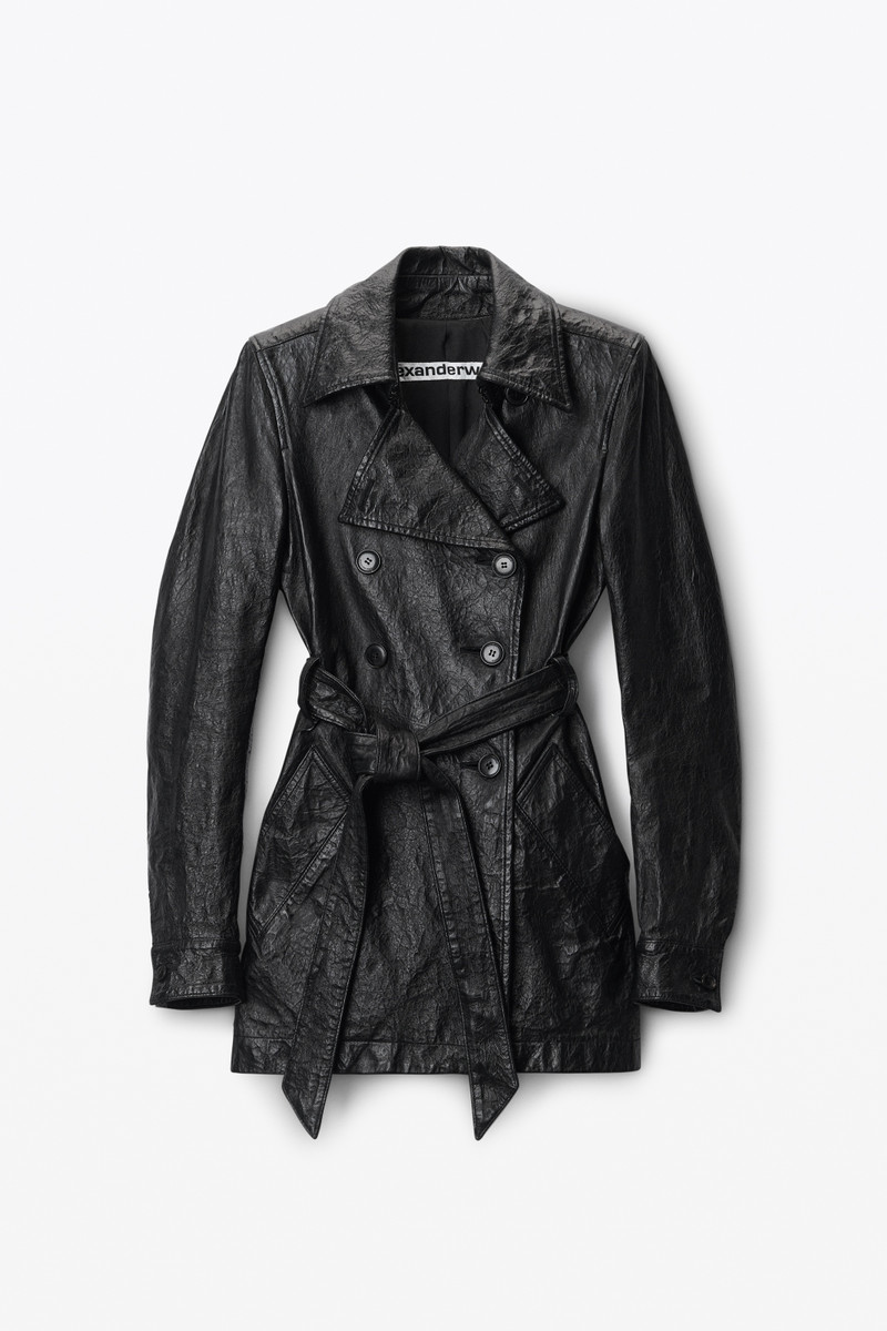 cropped trench coat in memory lambskin leather 1