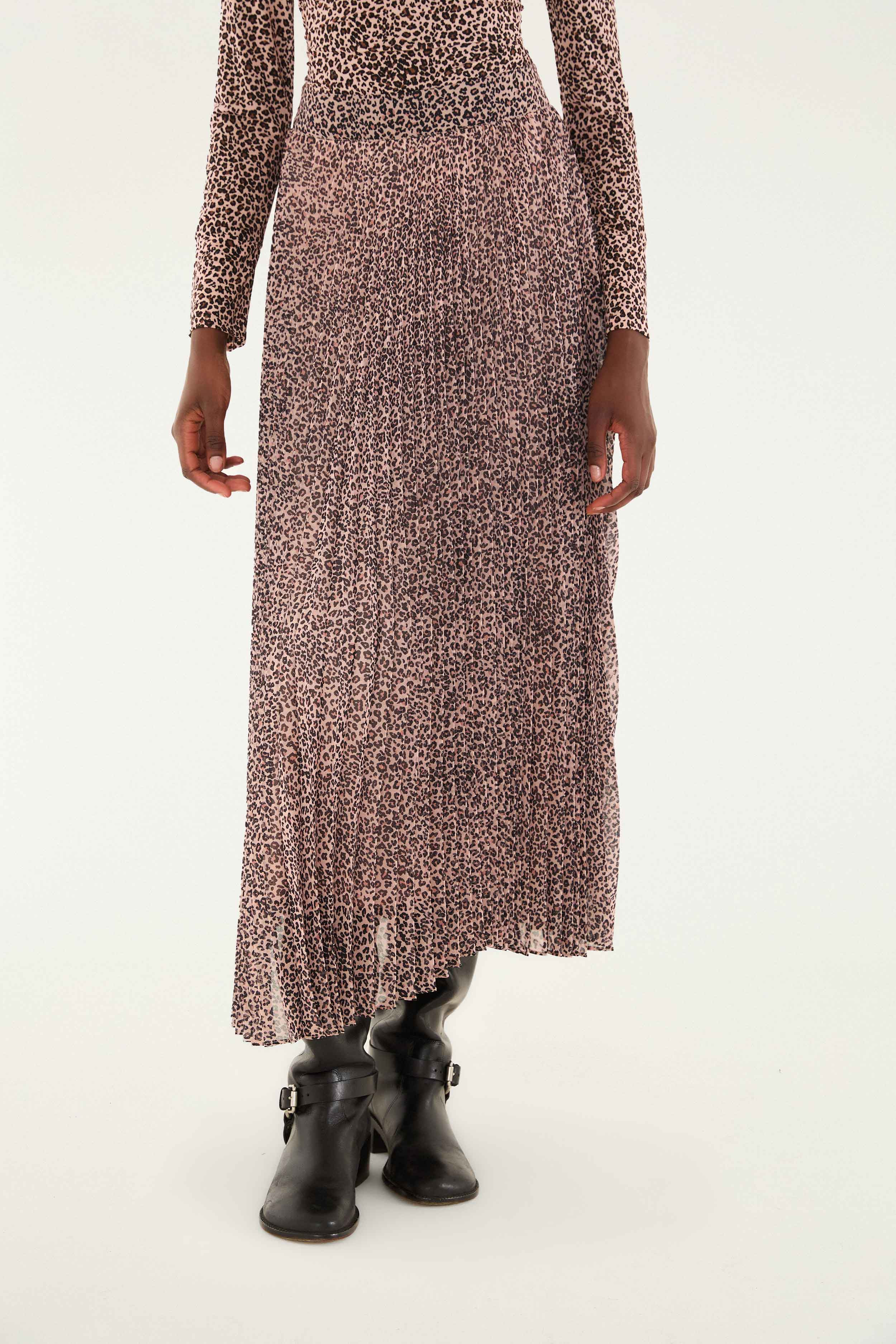 Pink Baby Leopard Pleated Maxi Skirt - 2