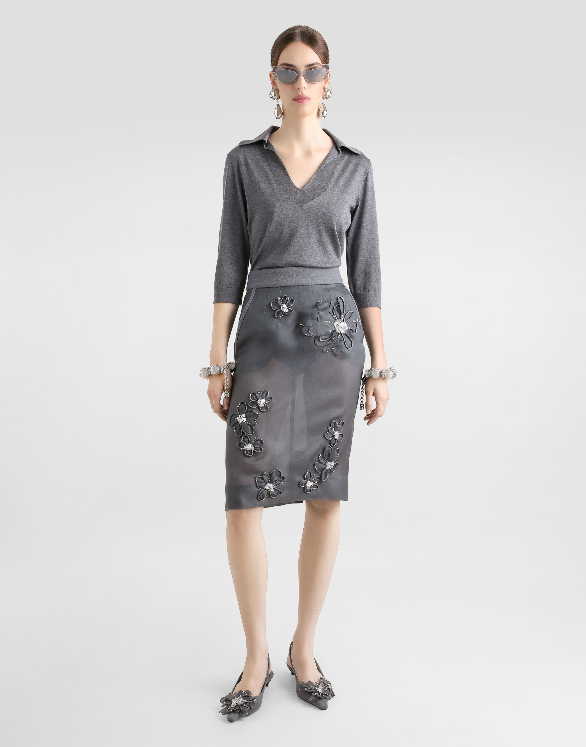 Organza midi skirt with flower embroidery - 2