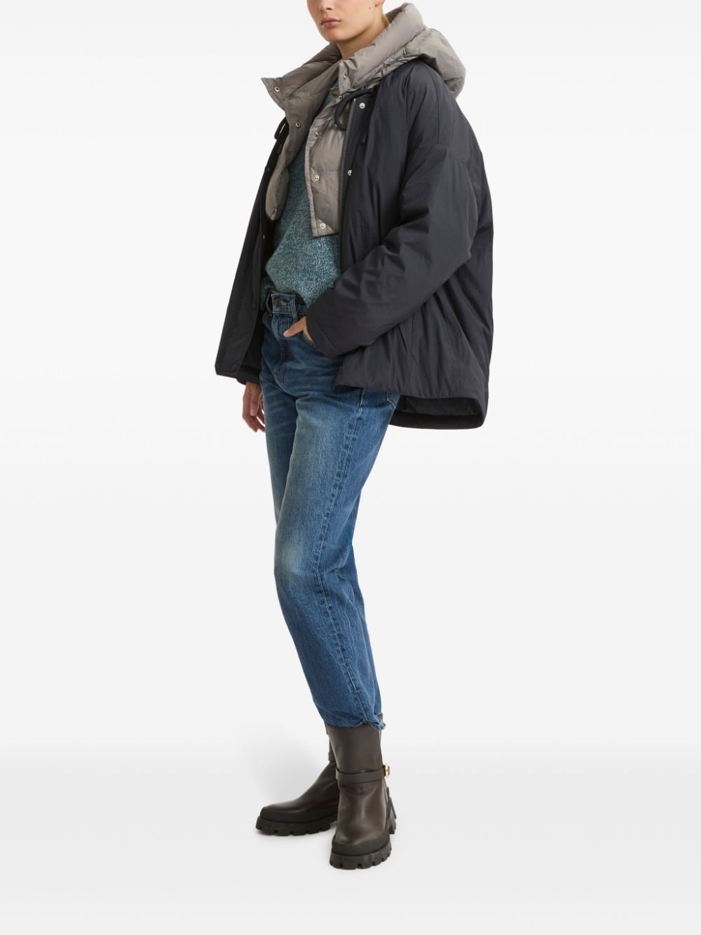 drawstring-neck down jacket - 3