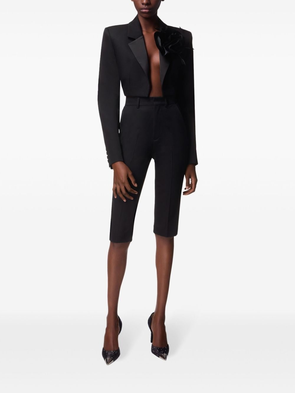 Flower Corsage cropped blazer - 3