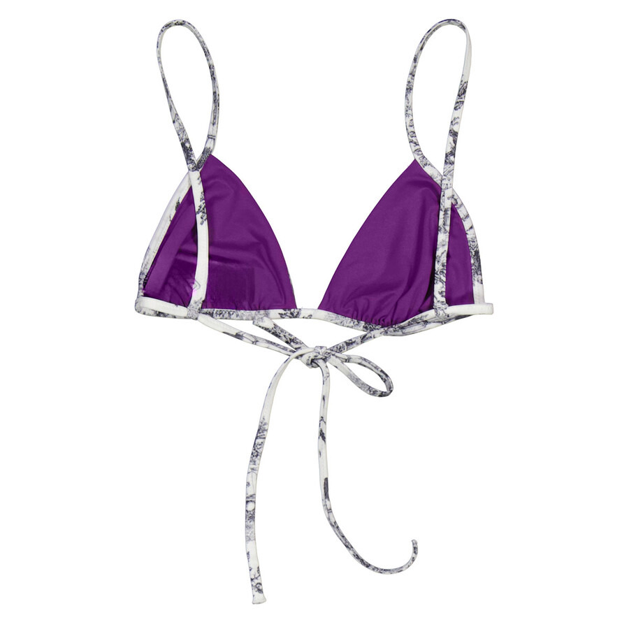 Wolford Iconic White Black/Amethyst Toile de Jouy Antoinette Beach Triangle Top - 3