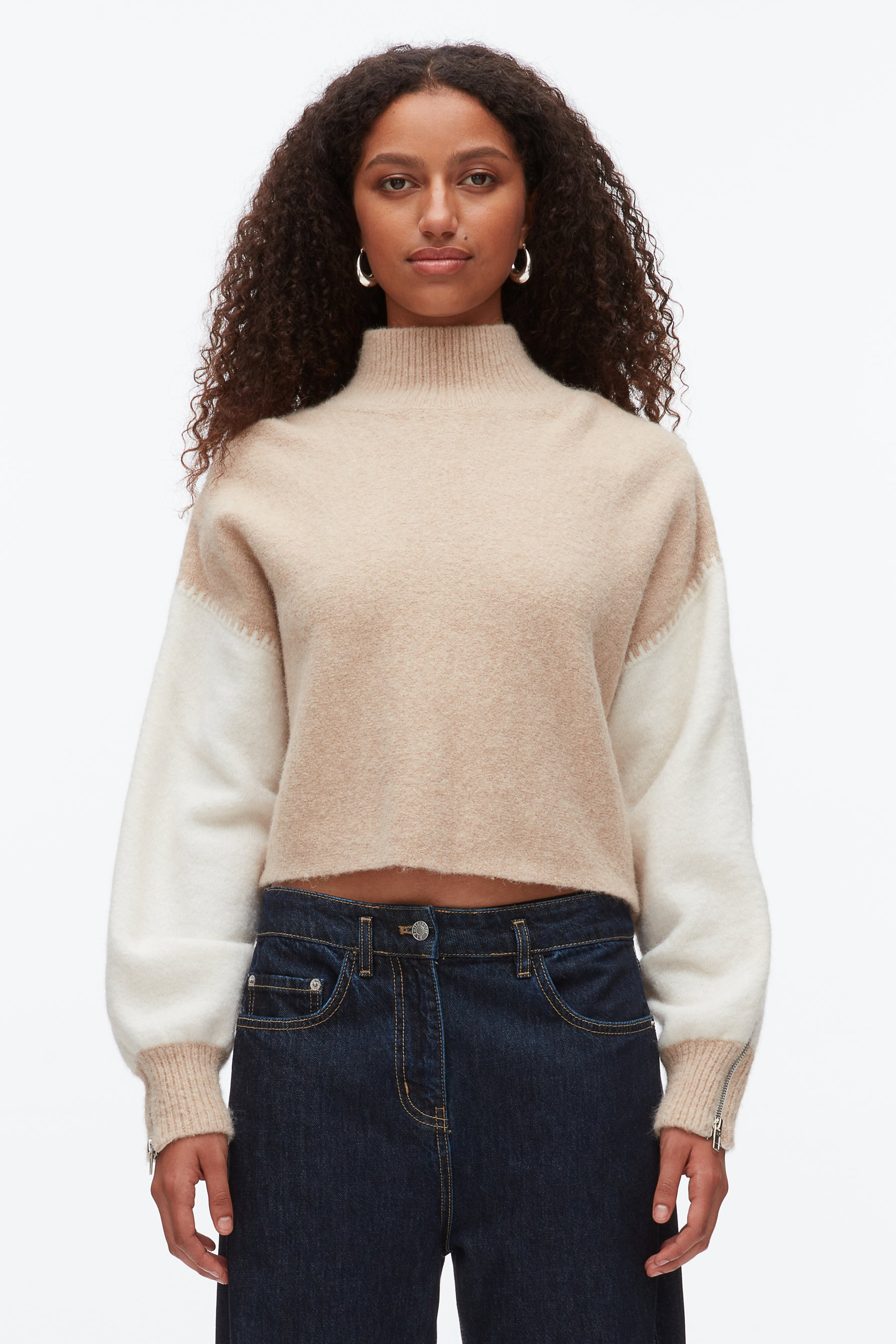 Colorblock Zip Sleeve Turtleneck - 3