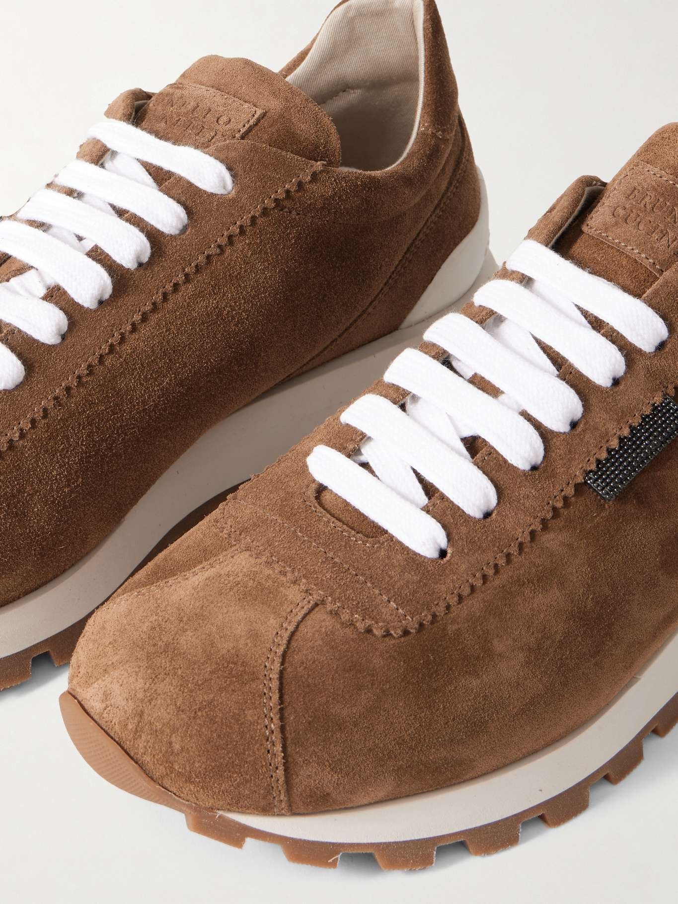 Bead-embellished suede sneakers Brown - 4